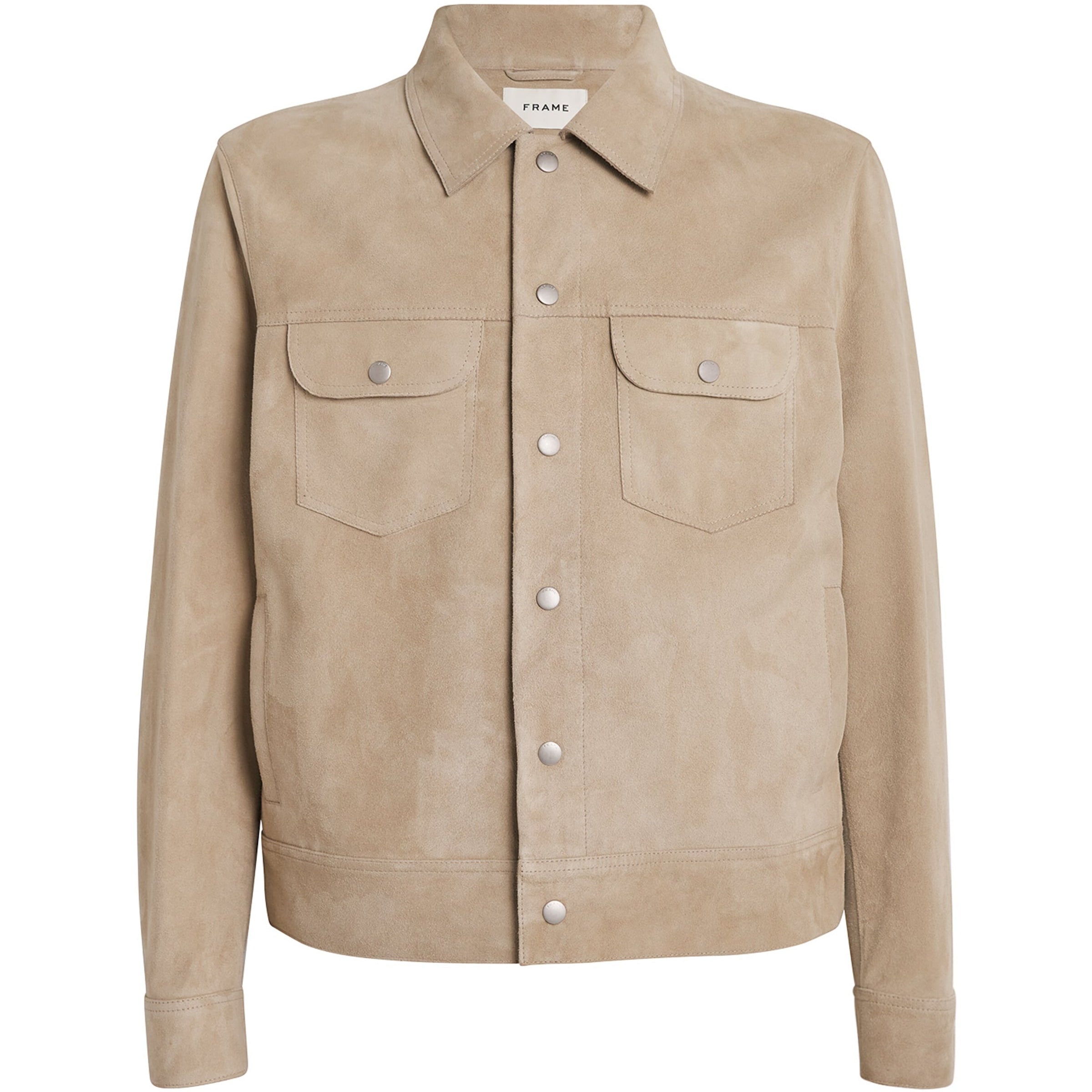 Beige Suede Trucker Shirt Jacket
