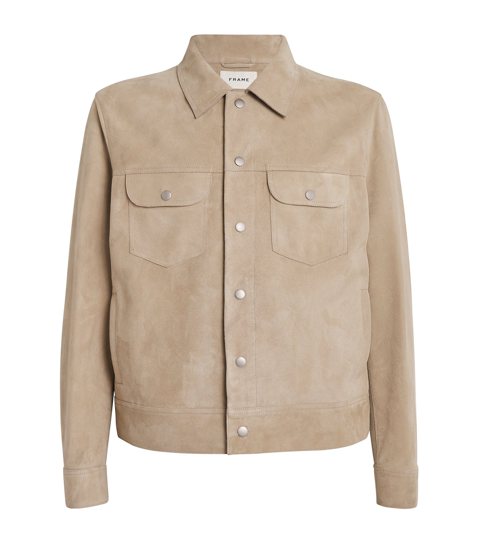 Beige Suede Trucker Shirt Jacket