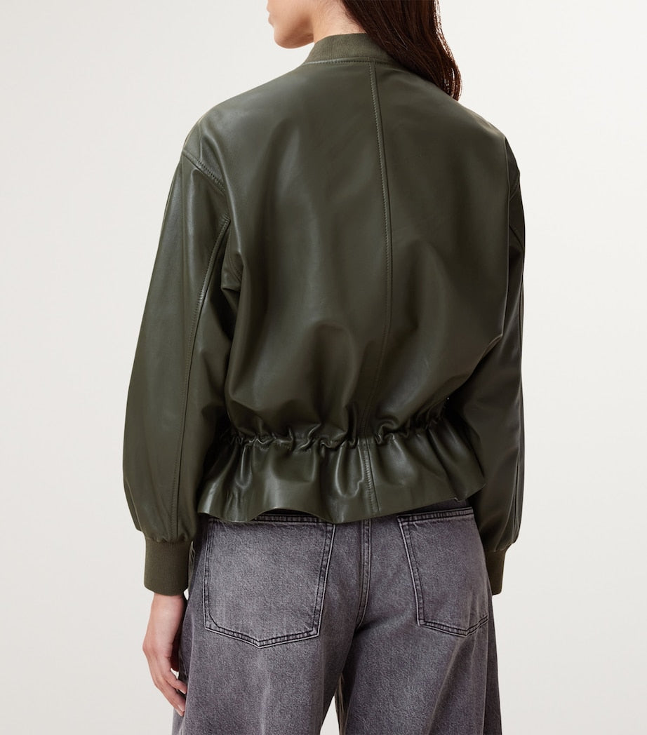 Green Leather Sofi Bomber Jacket