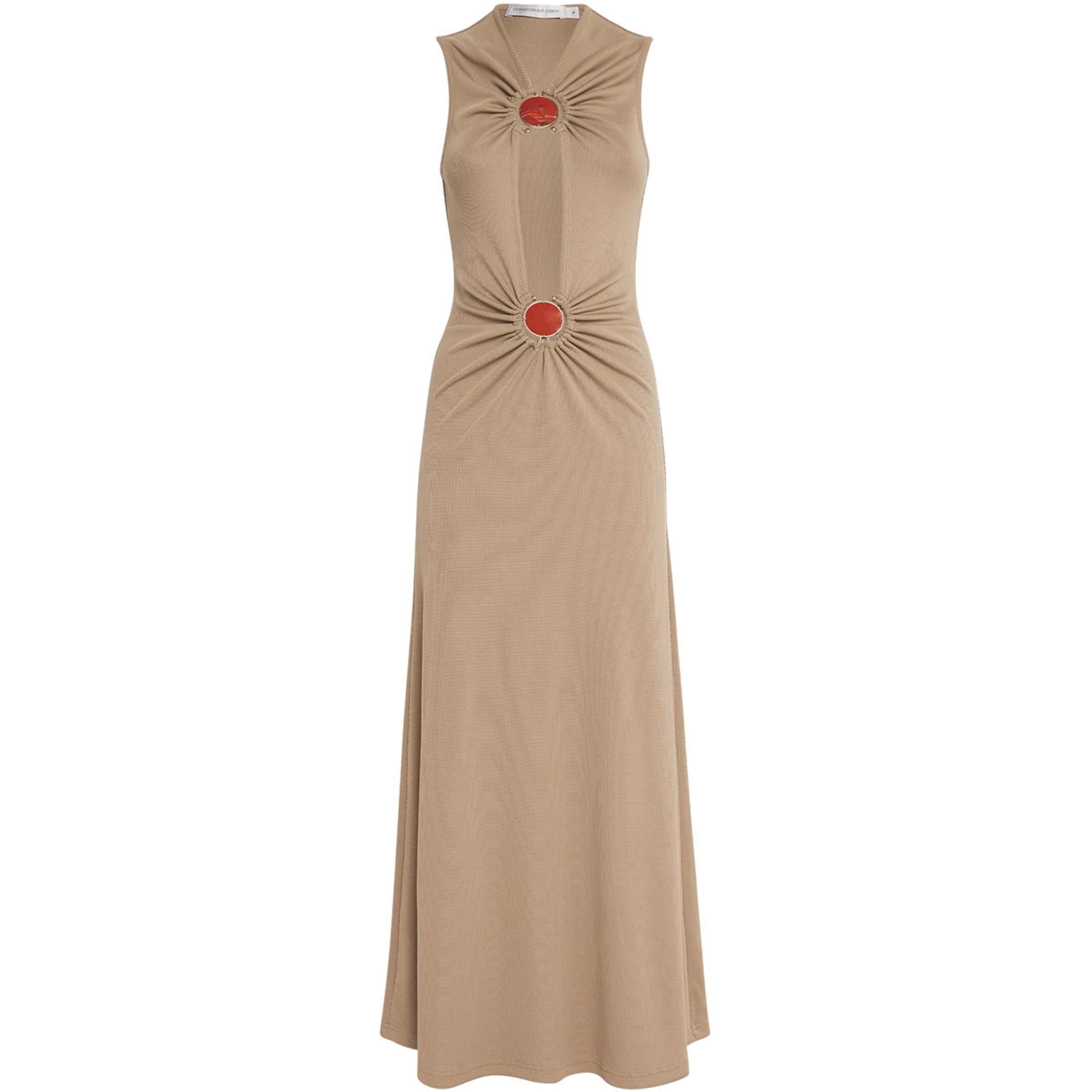 Mineral Stone-Detail Cut-Out Maxi Dress SAND