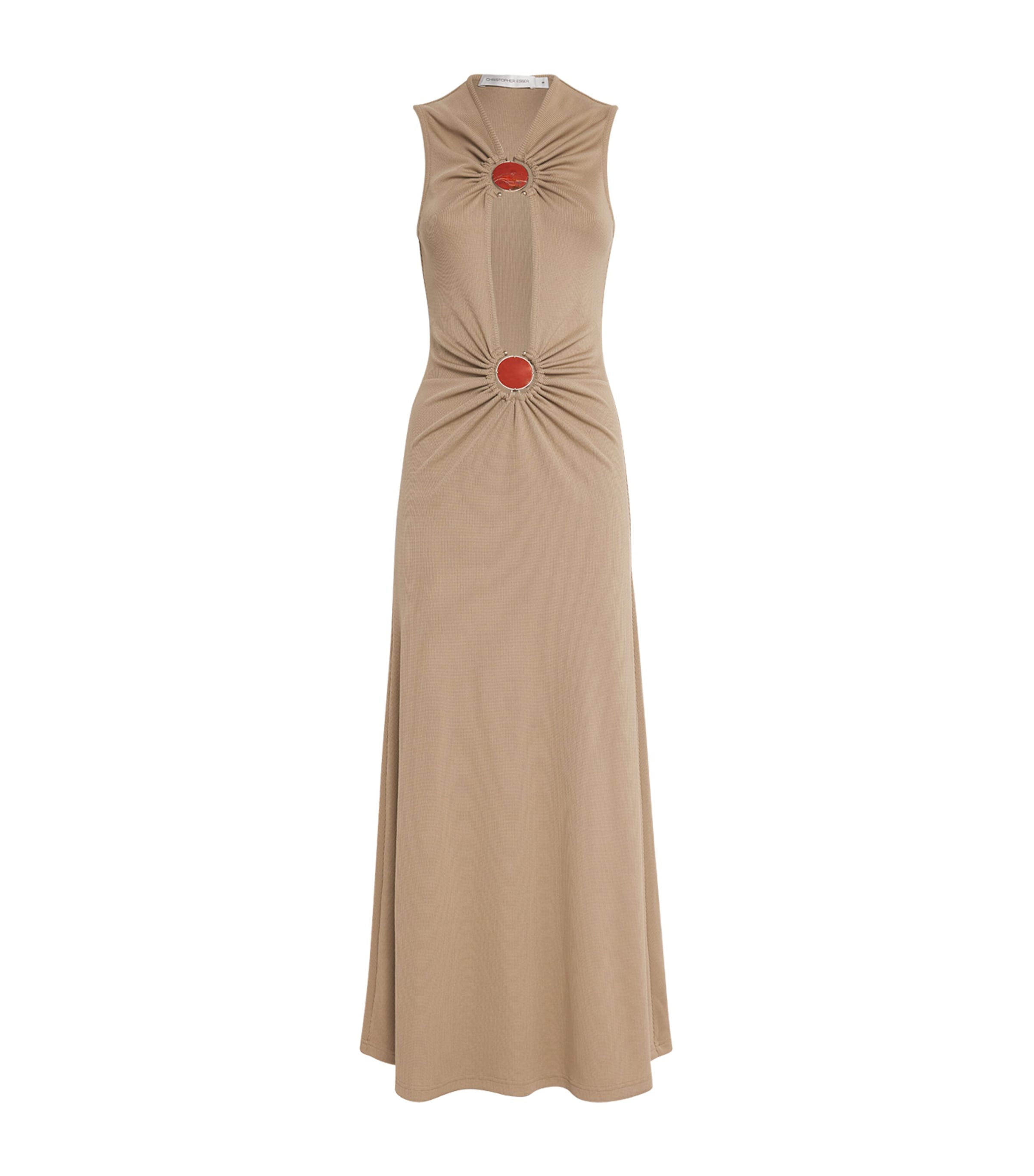 Mineral Stone-Detail Cut-Out Maxi Dress SAND