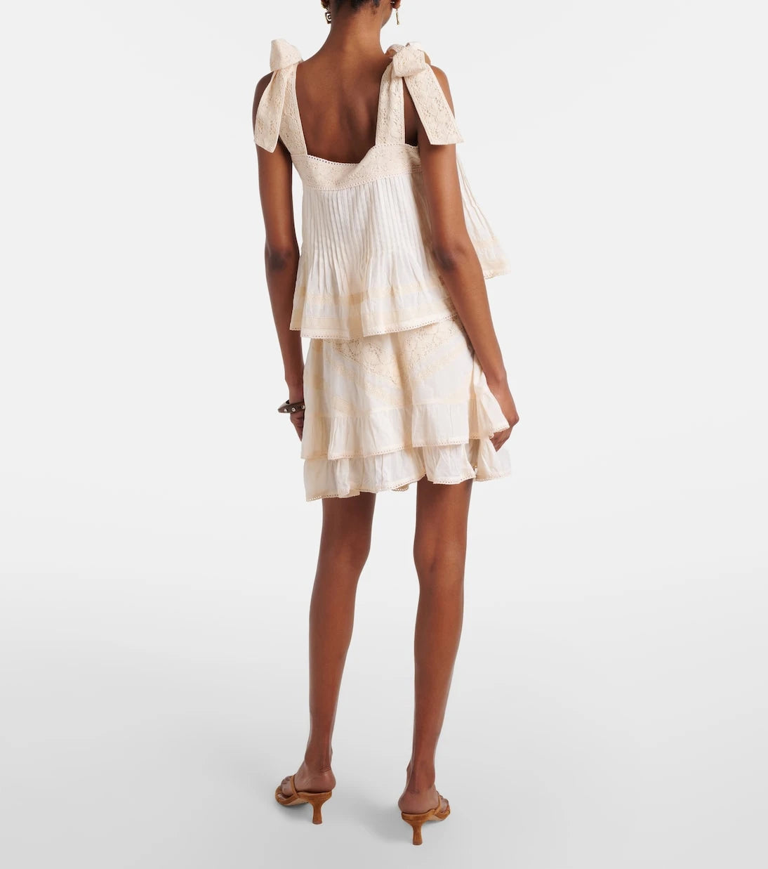 Juliet Dunn - Ruffled lace-trimmed cotton miniskirt