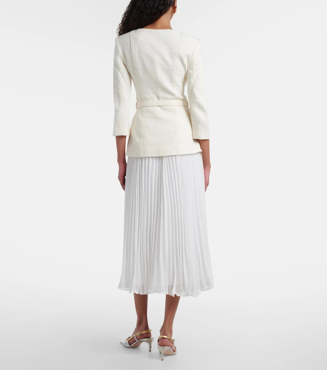 Self-Portrait - Belted plissé chiffon maxi dress