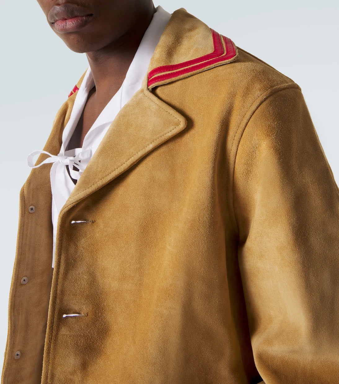 Bode - Trefoil leather-trimmed suede jacket