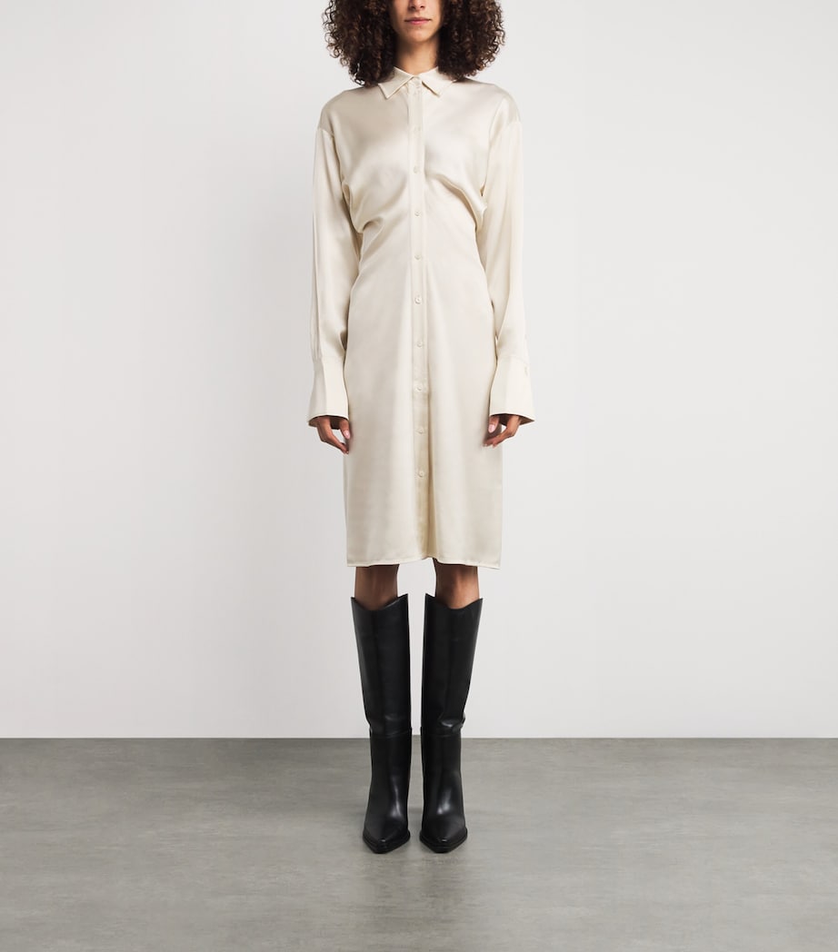Toteme White Satin Slouch-Waist Shirt Dress