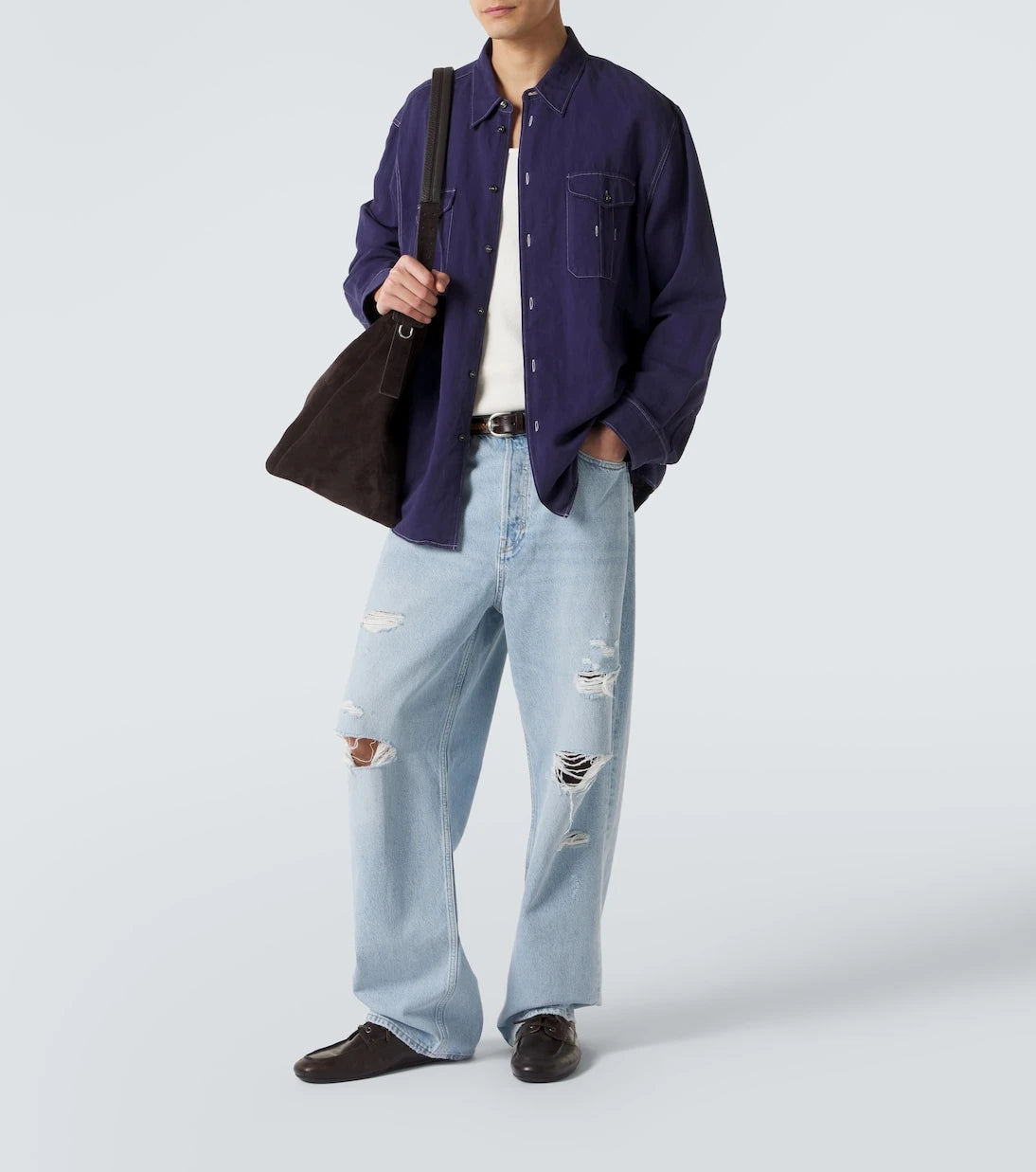 Frame - Baggy distressed wide-leg jeans