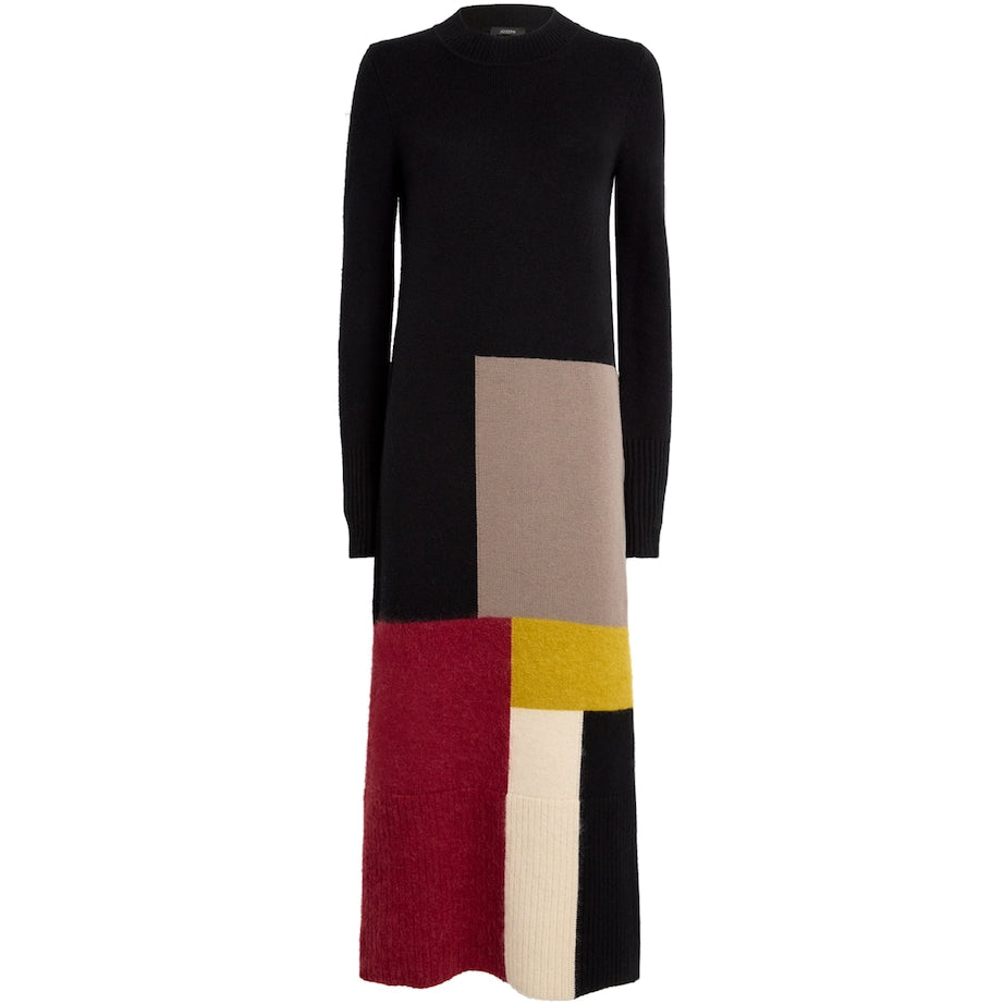 Joseph Merino Wool-Blend Overlay Midi Dress SMOKE COMBO