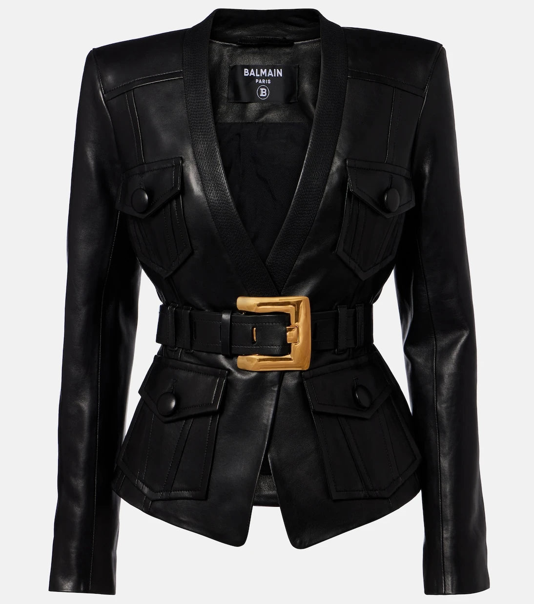 Balmain - Belted leather jacket