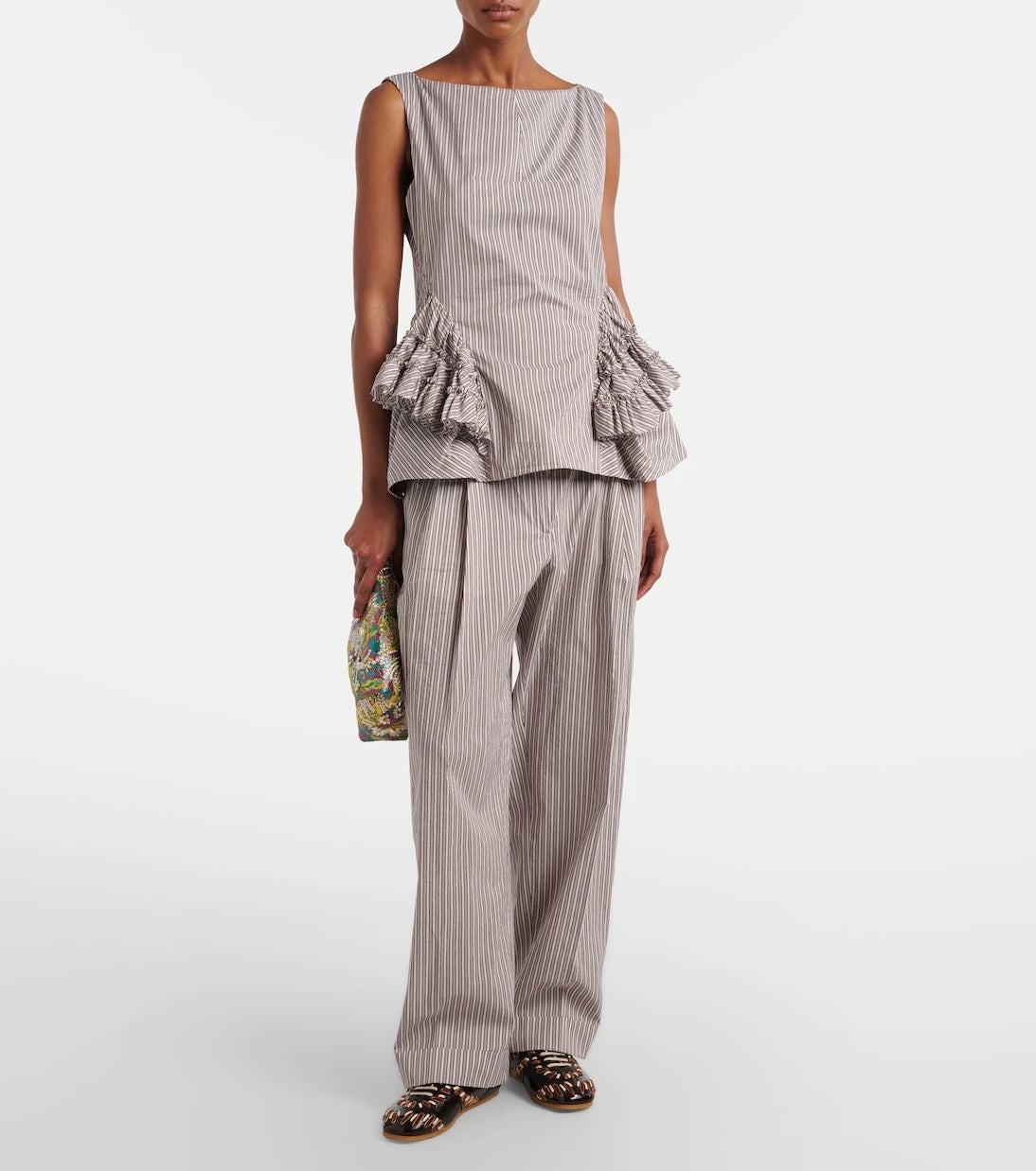 Dries Van Noten - Striped ruffled cotton and silk top