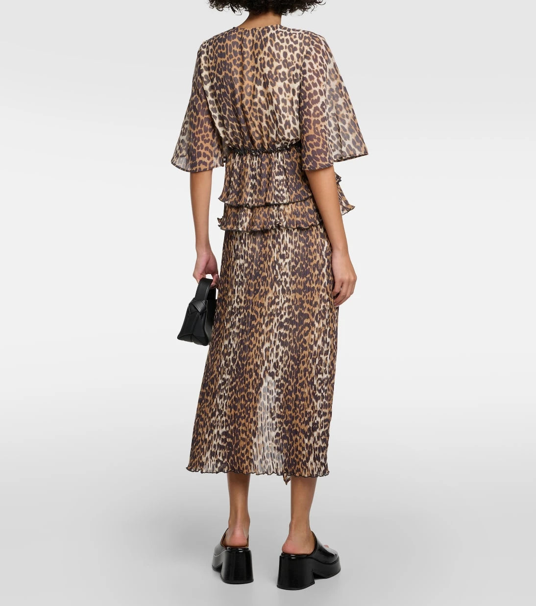 Ganni - Leopard-print tiered georgette blouse