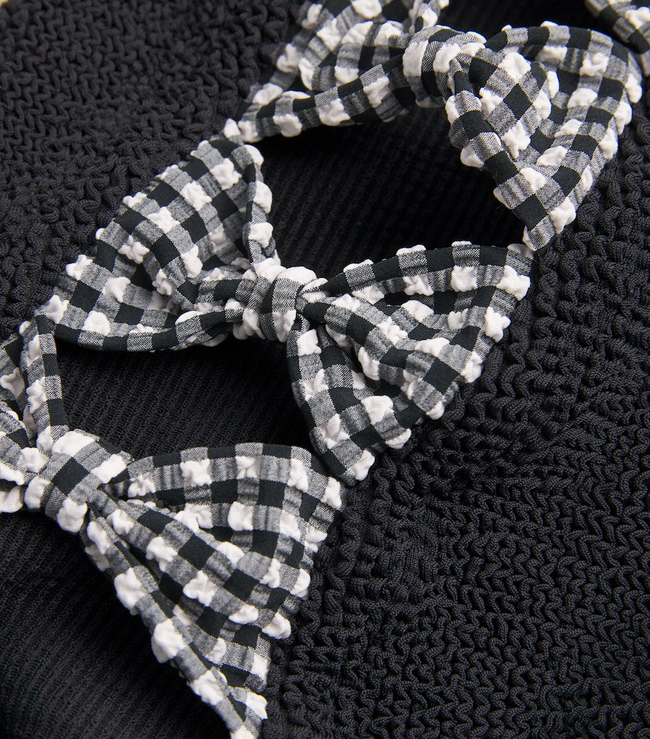 Bow-Trim Gingham Tiffany Swimsuit BLACK/BLACK GINGHAM