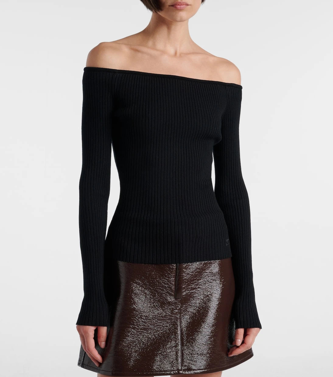 Courrèges - Off-shoulder ribbed-knit top