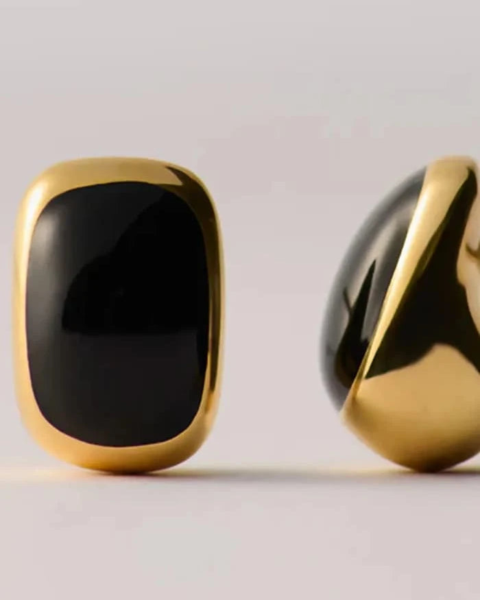 Emaye Detaylı Altın Kaplama Gümüş Kadın Küpeleri Alexis Black Earings