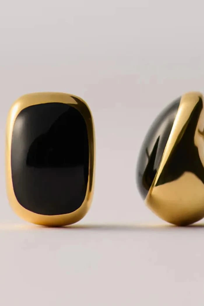 Emaye Detaylı Altın Kaplama Gümüş Kadın Küpeleri Alexis Black Earings