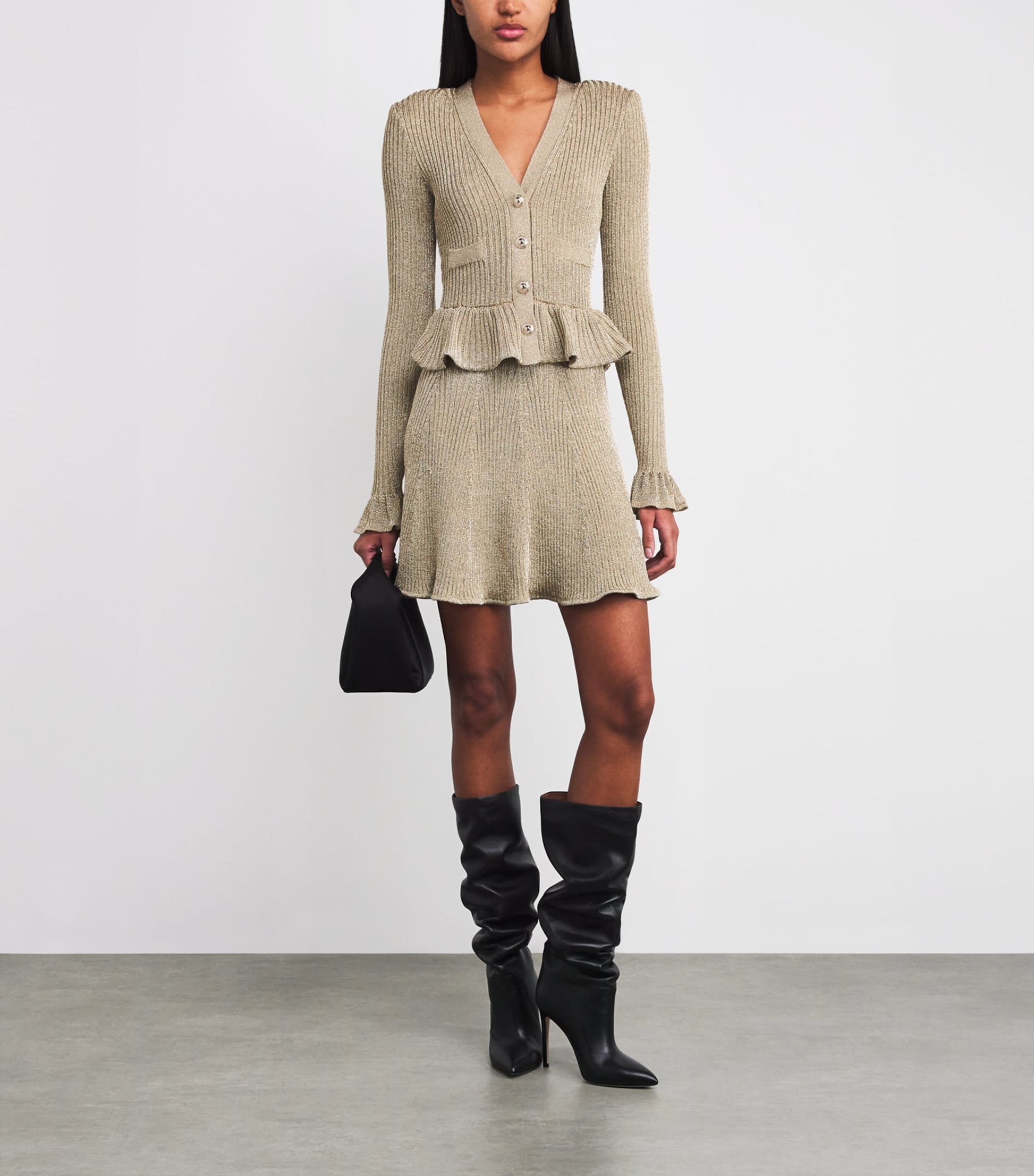 Self-Portrait Gold Lurex Peplum Mini Dress