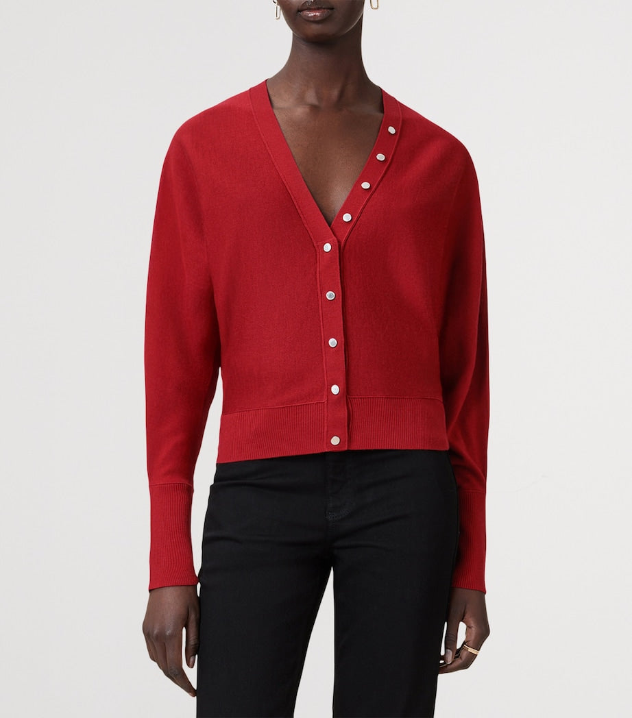 AllSaints Red Wool Honor V-Neck Cardigan