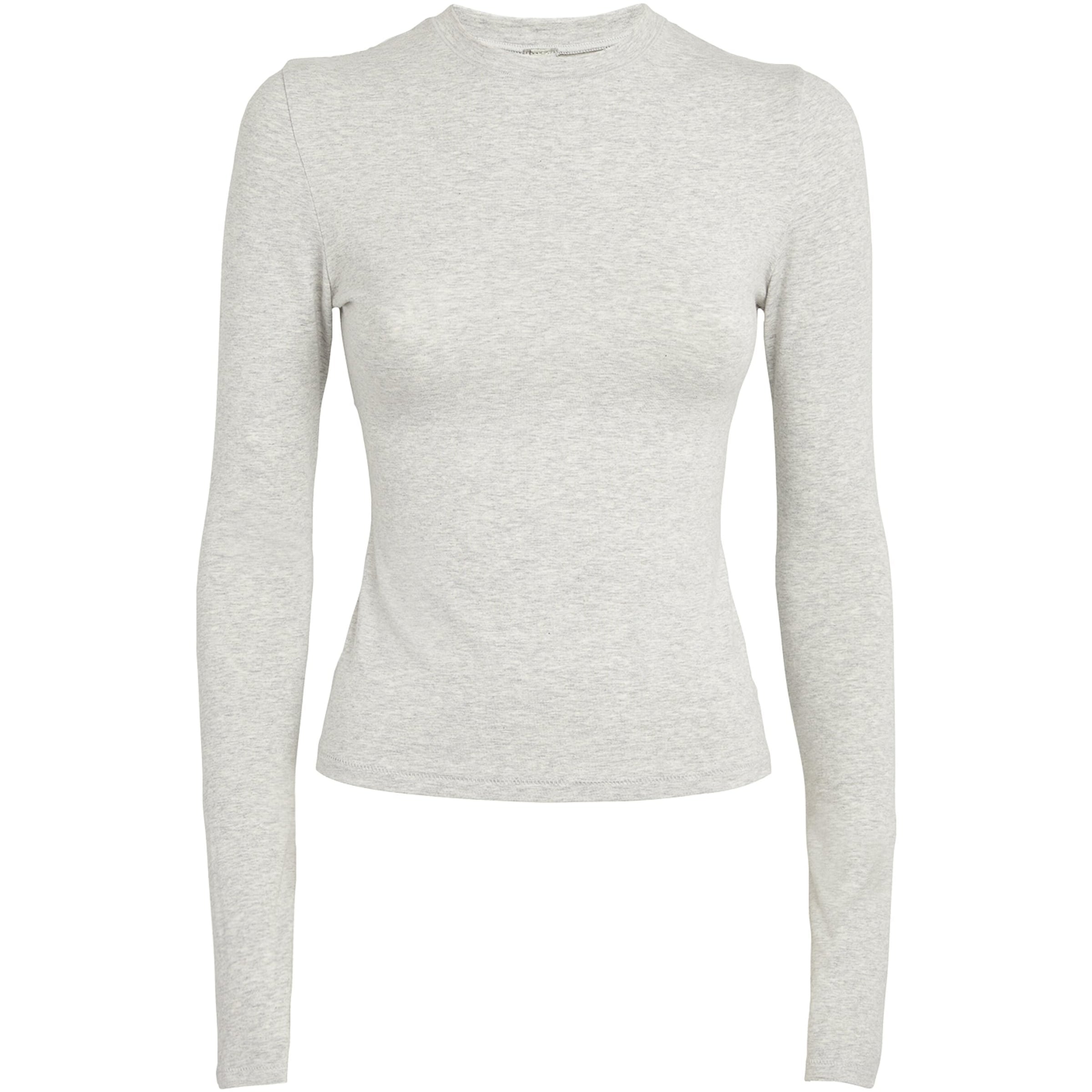 Skims Grey Cotton Jersey Long-Sleeve T-Shirt