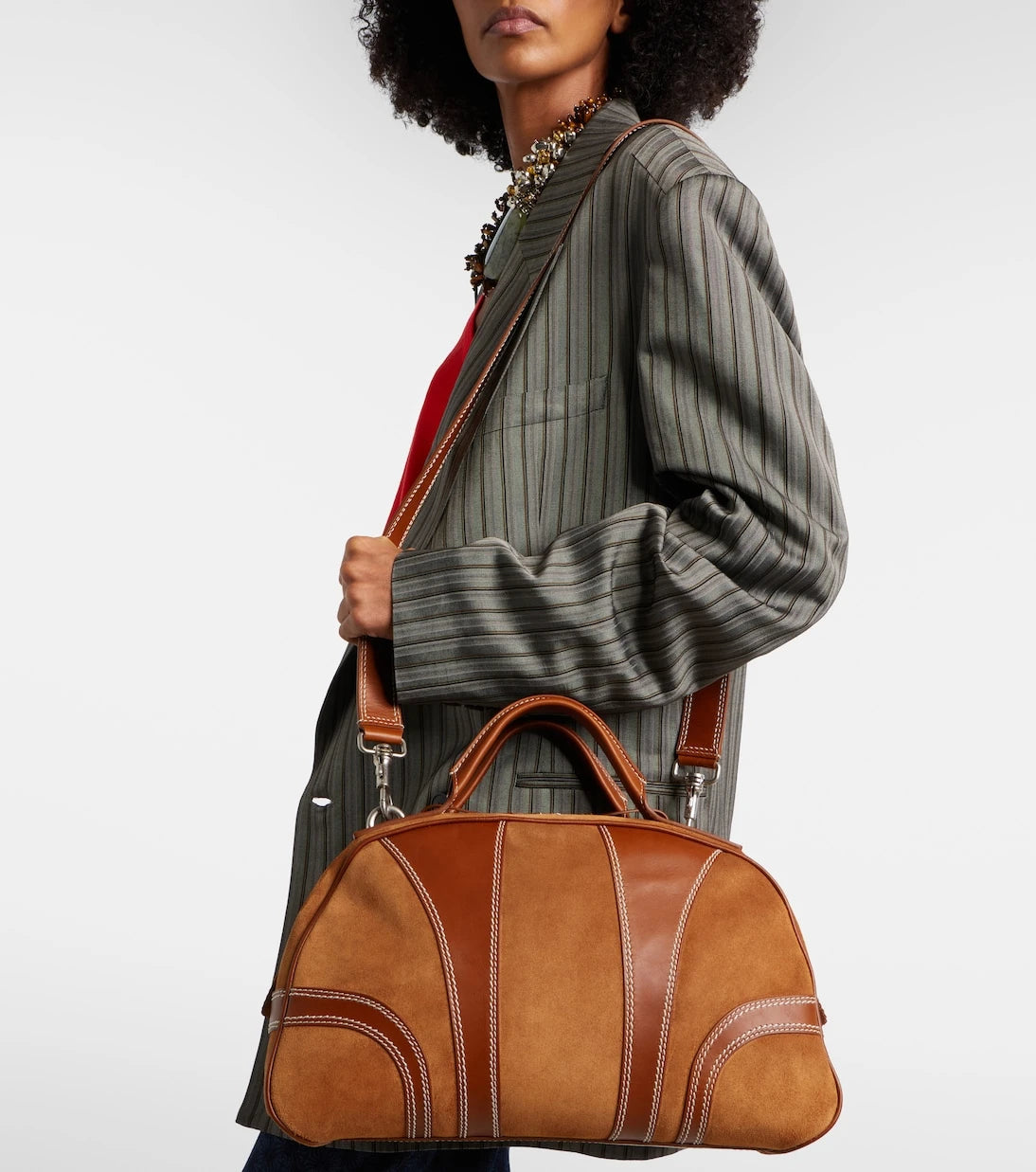 Dries Van Noten - Leather-trimmed suede top-handle bag