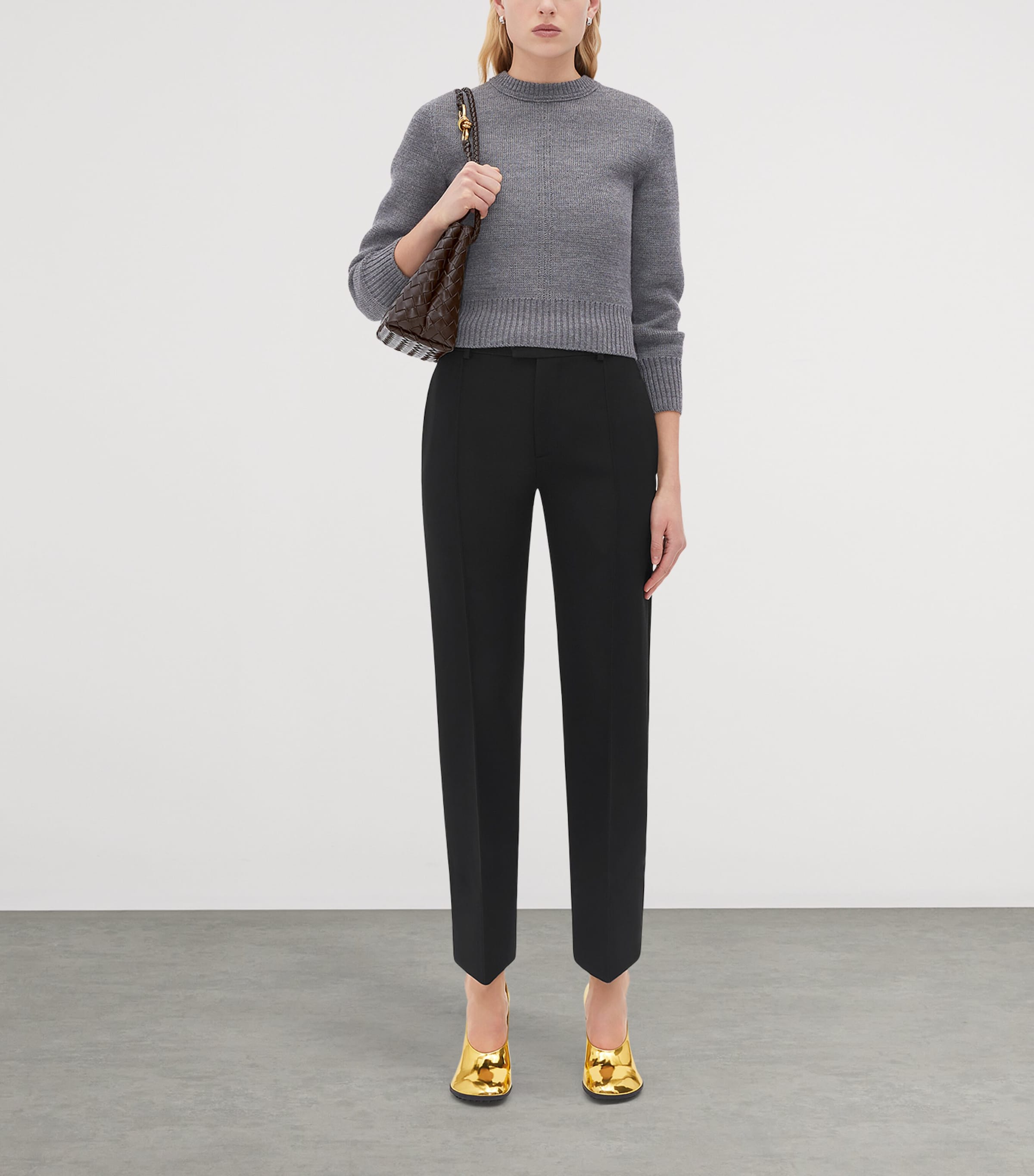 Bottega Veneta Grey Small Leather Andiamo Top-Handle Bag