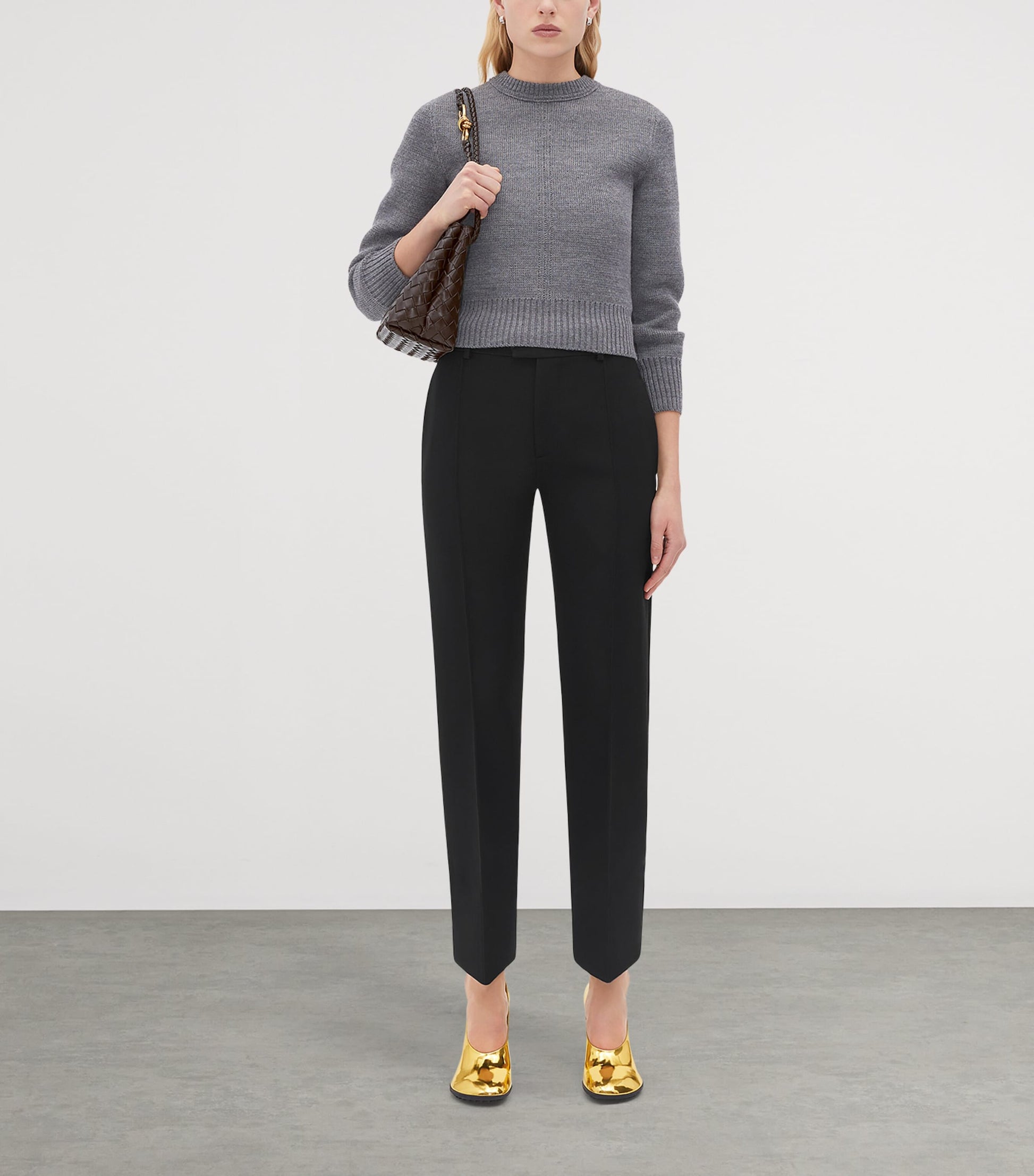 Bottega Veneta Grey Small Leather Andiamo Top-Handle Bag