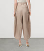 LOEWE Beige Cotton-Silk Draped Barrel-Leg Trousers