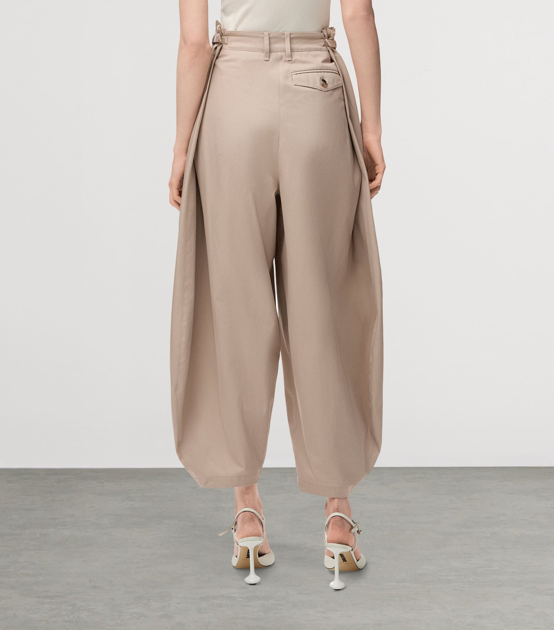LOEWE Beige Cotton-Silk Draped Barrel-Leg Trousers