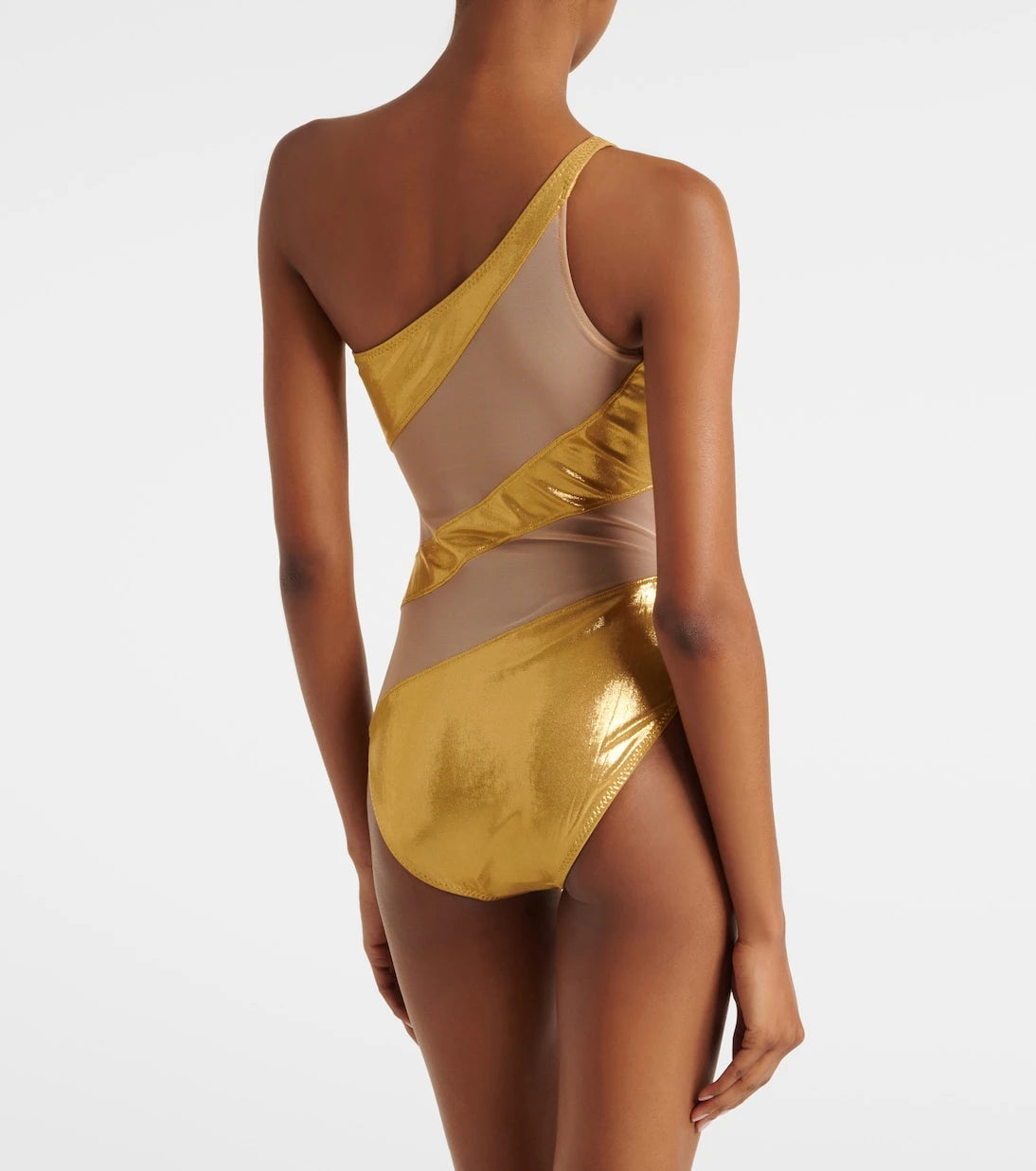 Norma Kamali - One-shoulder lamé and mesh bodysuit