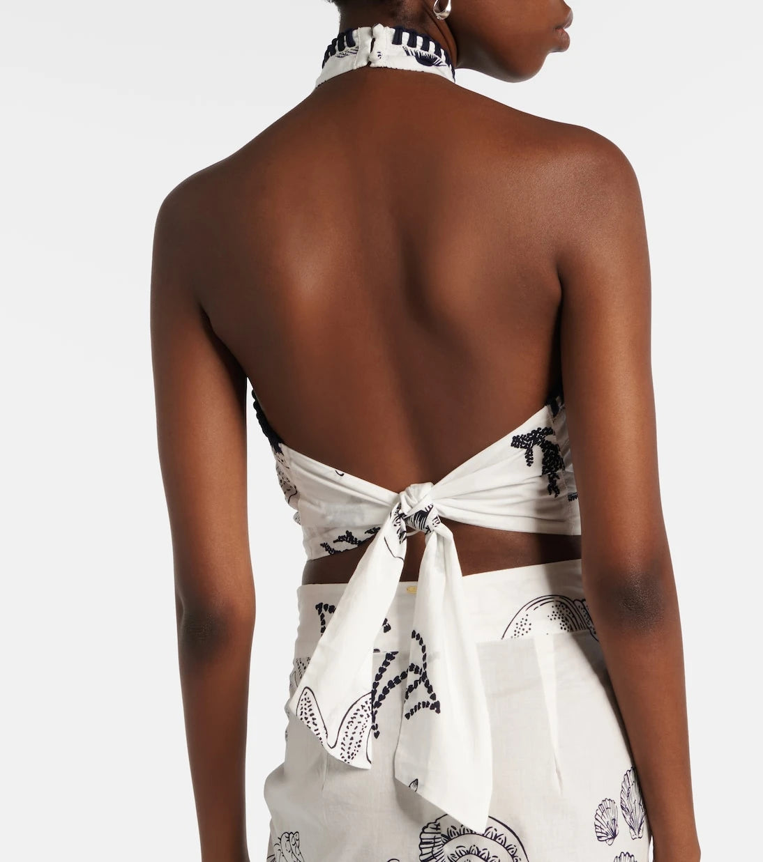 Poupette St Barth - Suma ruffled open-back cotton crop top