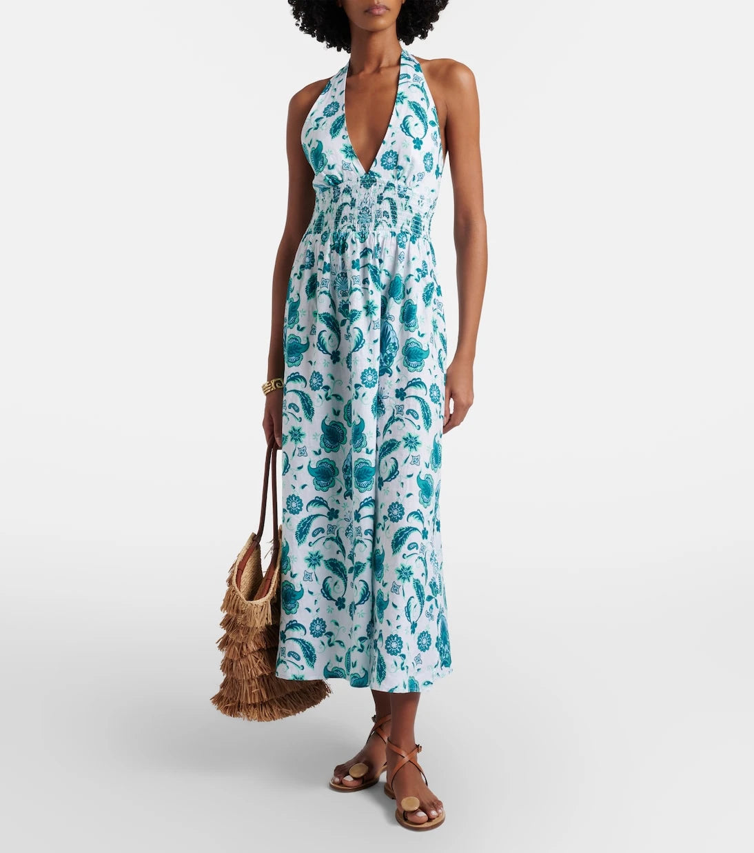 Heidi Klein - Kos paisley shirred linen maxi dress