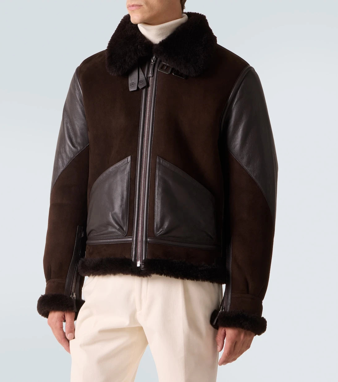 Ralph Lauren Purple Label - سترة جلدية وشمواه ببطانة شيرلينغ