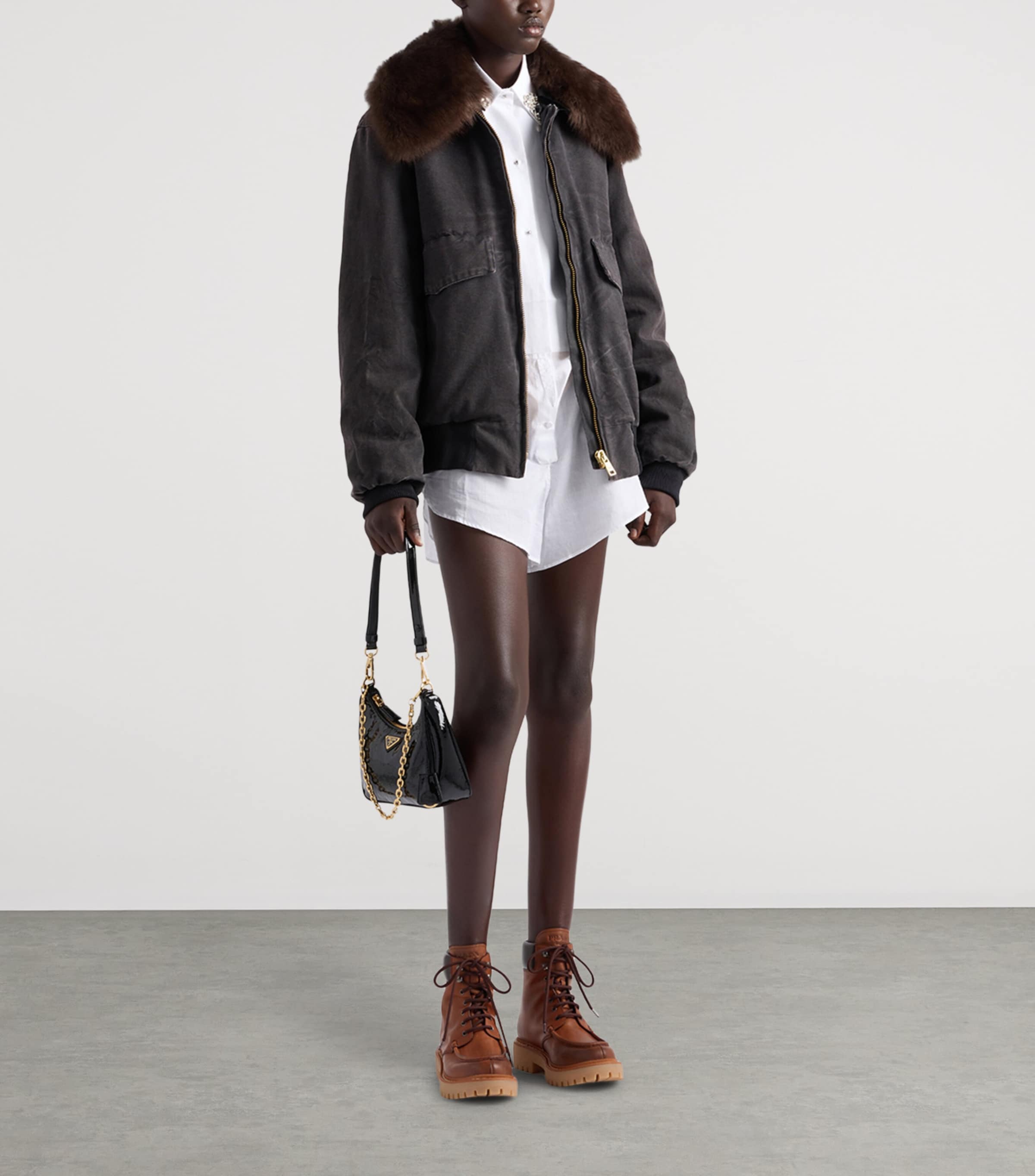 Prada Black Fur-Collar Blouson Jacket