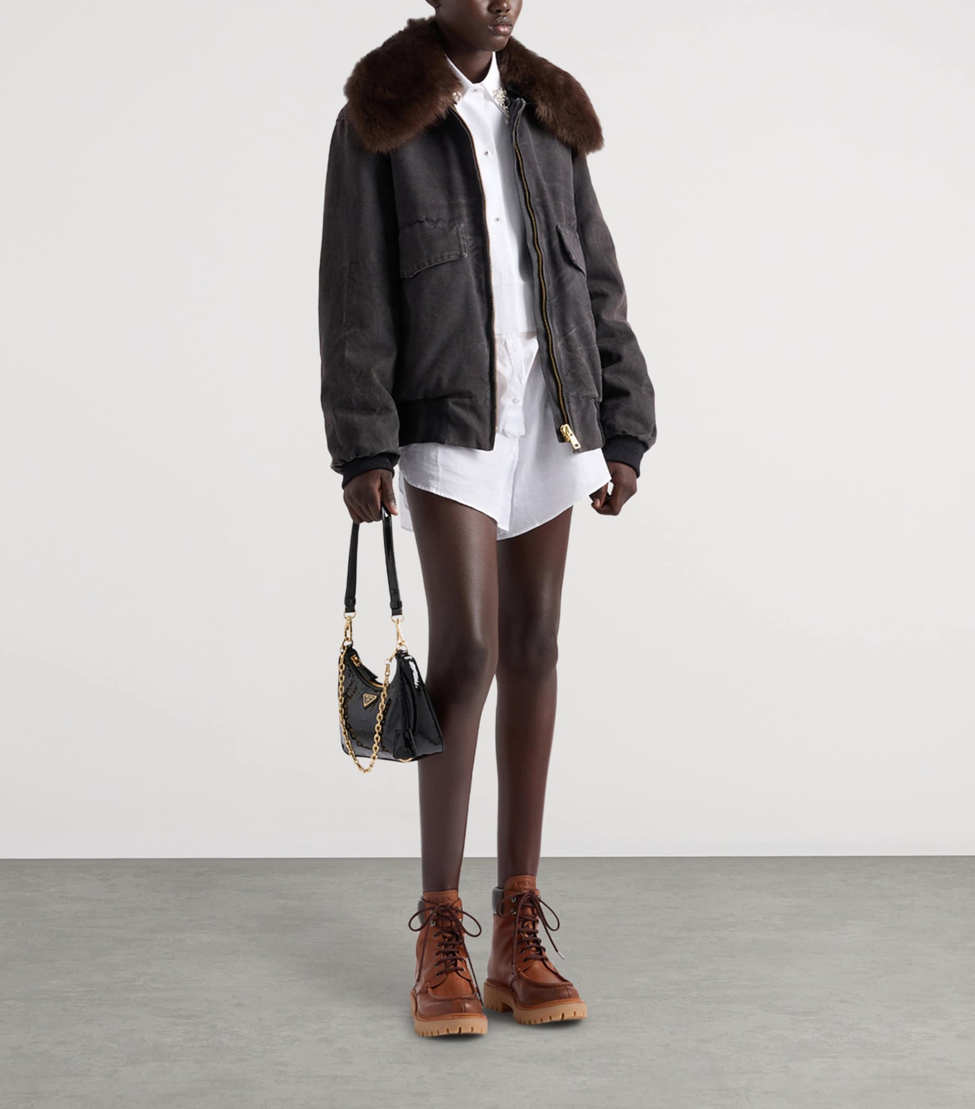 Prada Black Fur-Collar Blouson Jacket