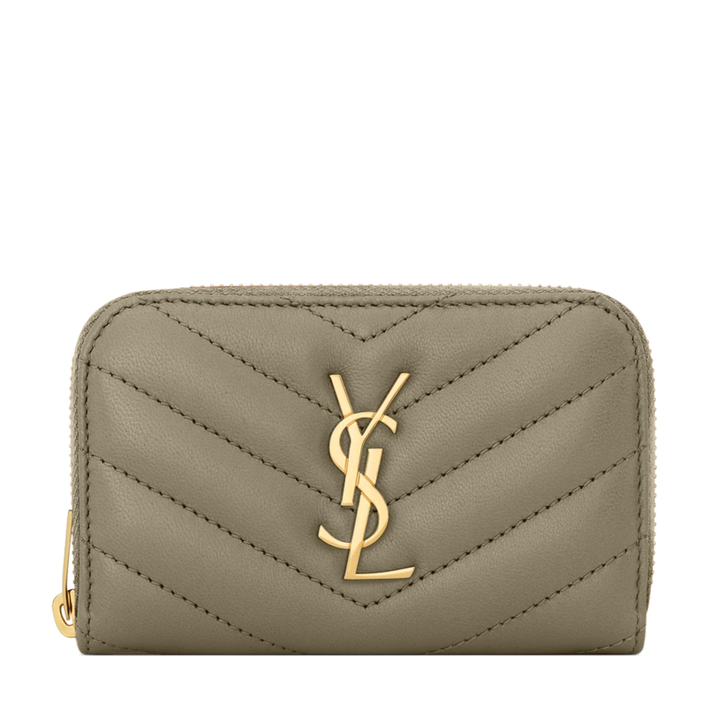 Saint Laurent Green Leather Monogram Matelassé Cassandre Wallet