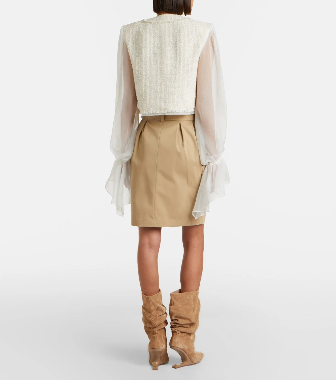 Balmain - Belted cotton gabardine midi skirt