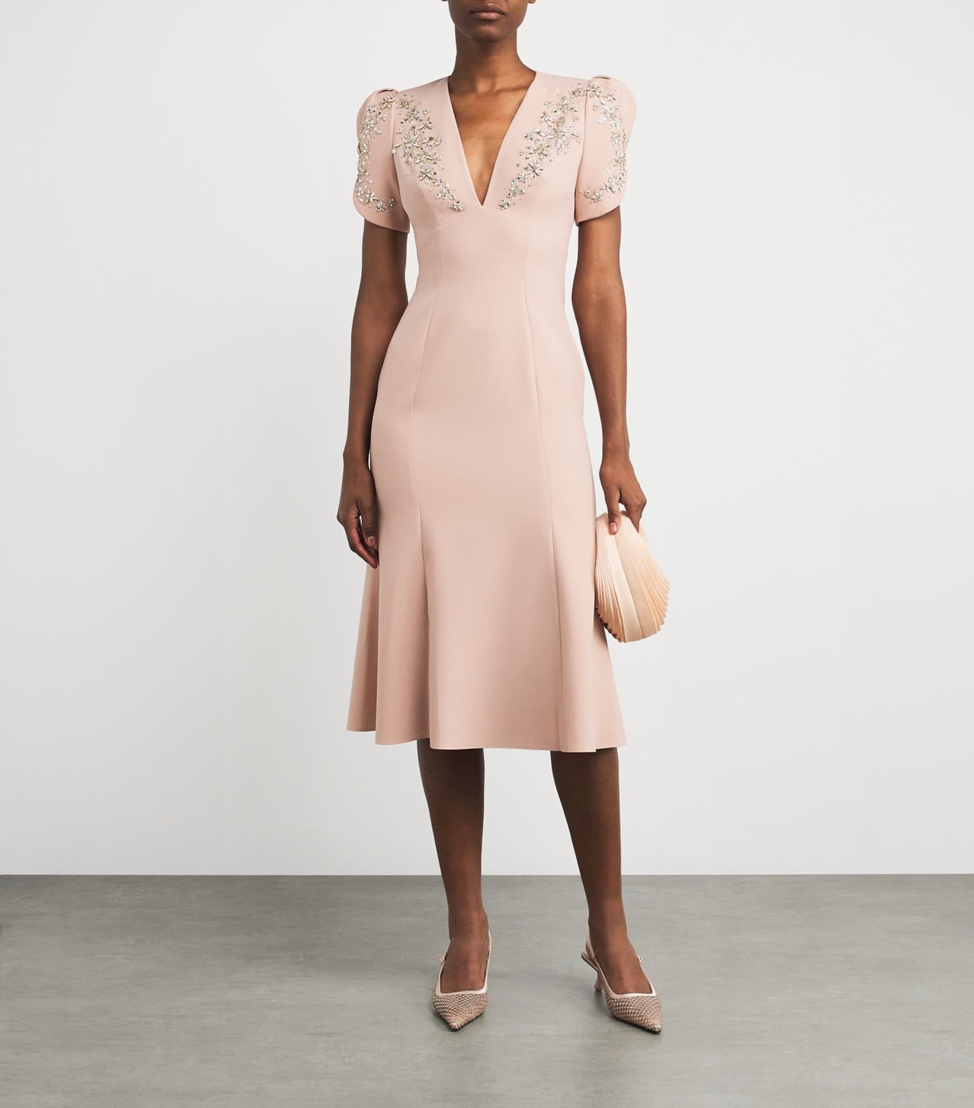 Crepe Embellished Rose Bud Midi Dress