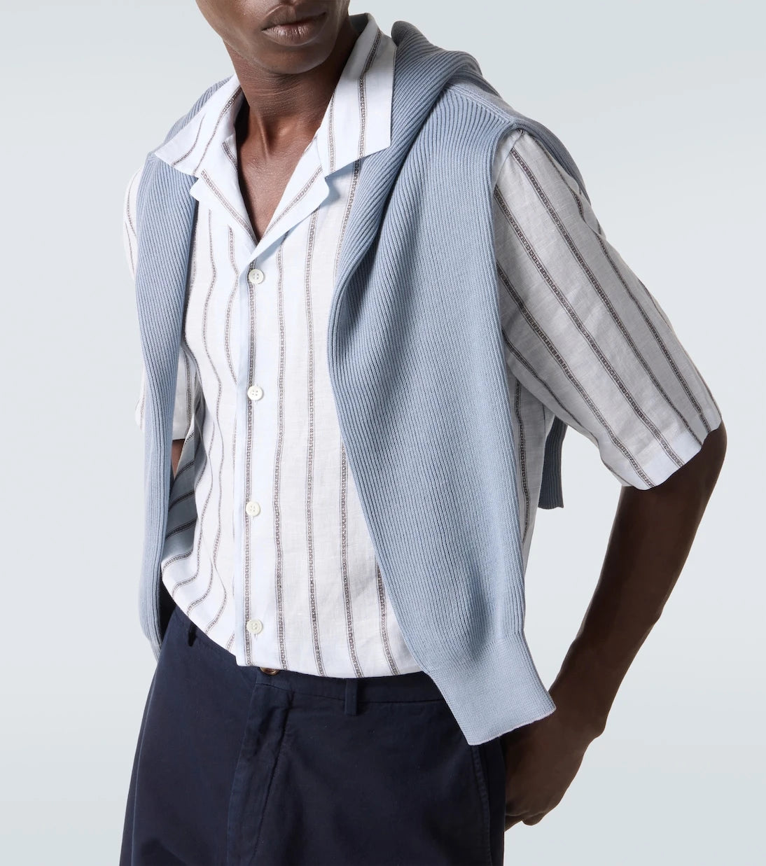 Brunello Cucinelli - Striped linen bowling shirt