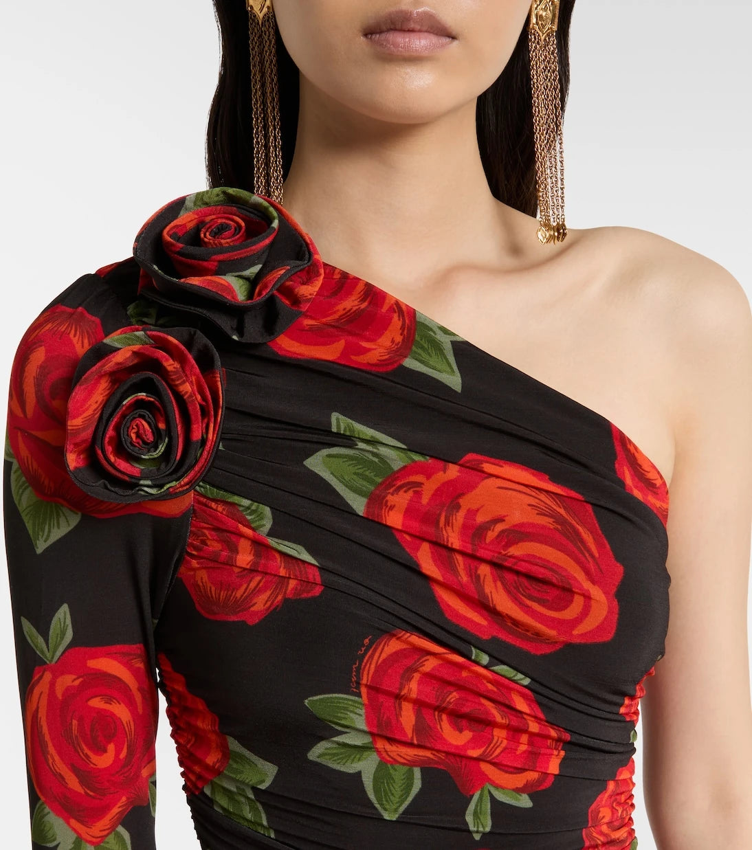 Farm Rio - Latin Roses draped one-shoulder maxi dress