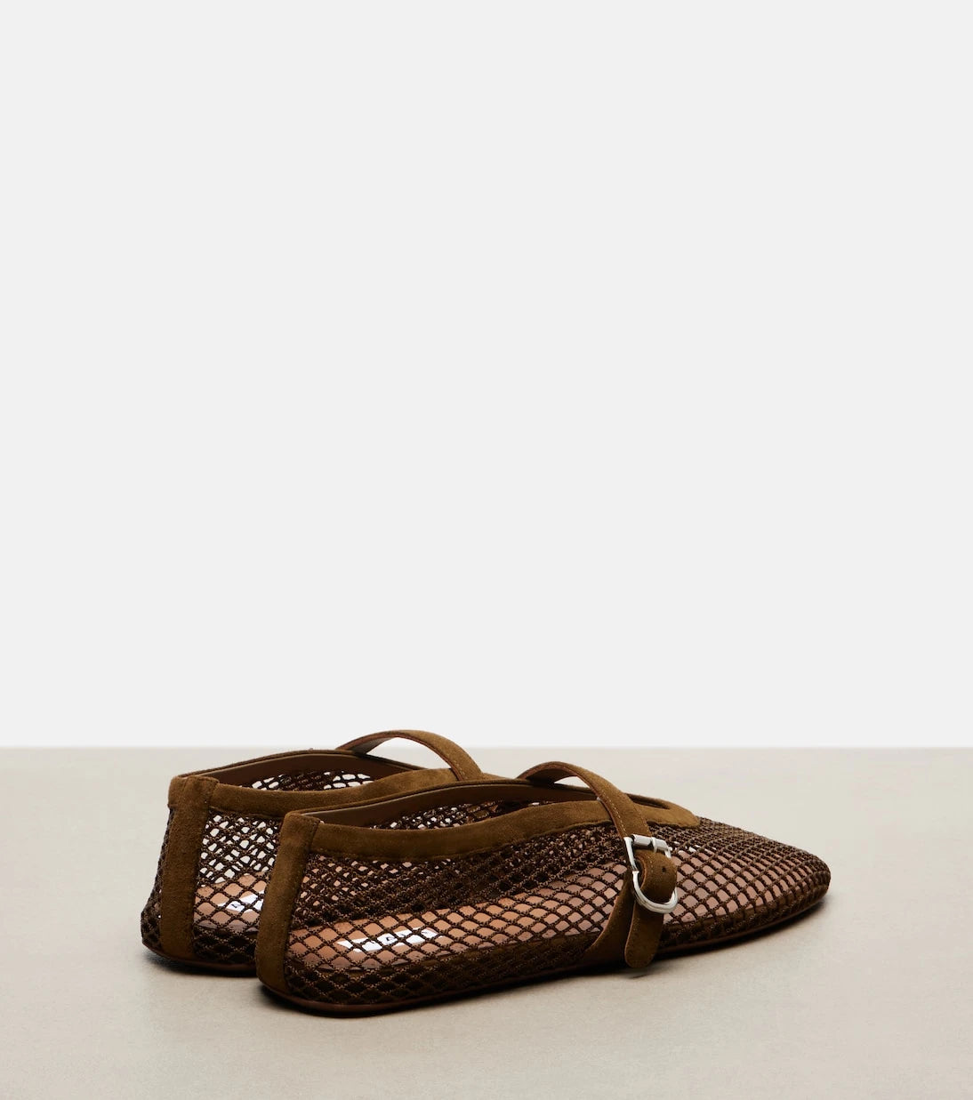 Alaïa - Suede-trimmed fishnet ballet flats