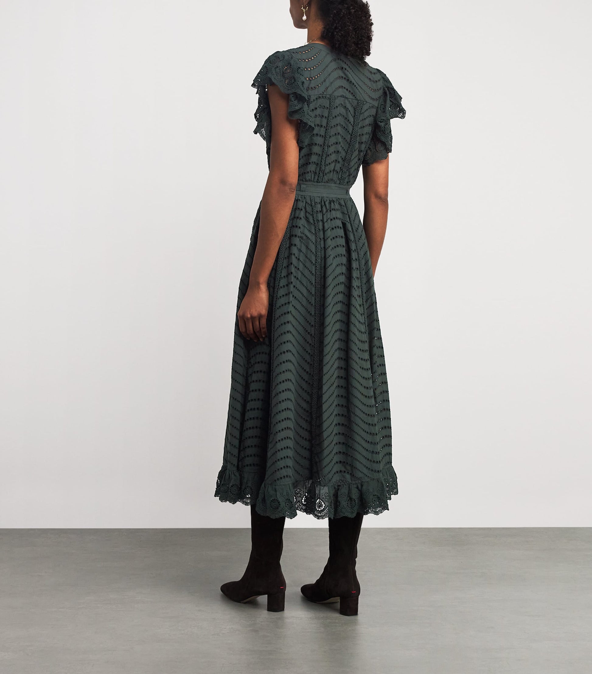 Ulla Johnson Black Cotton Embroidered Olga Midi Dress