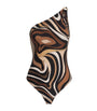 PUCCI Brown Marmo Print One-Shoulder Swimsuit