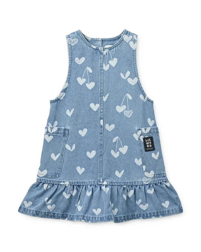 Liewood Angelica Baskılı Denim Fırfırlı Çocuk Elbisesi