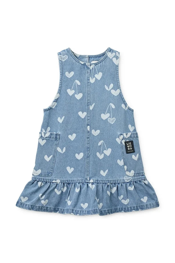 Liewood Angelica Baskılı Denim Fırfırlı Çocuk Elbisesi