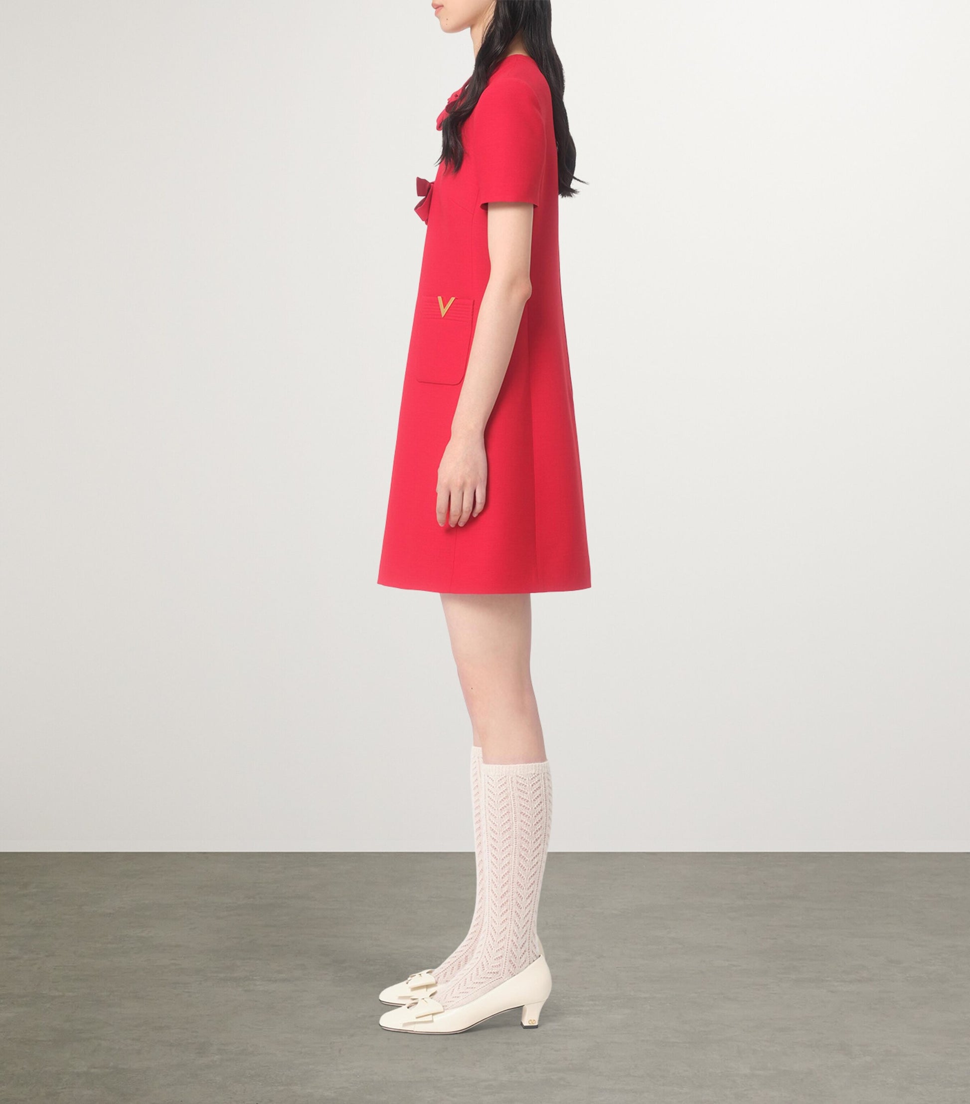Valentino Red Virgin Wool-Silk Bow Mini Dress