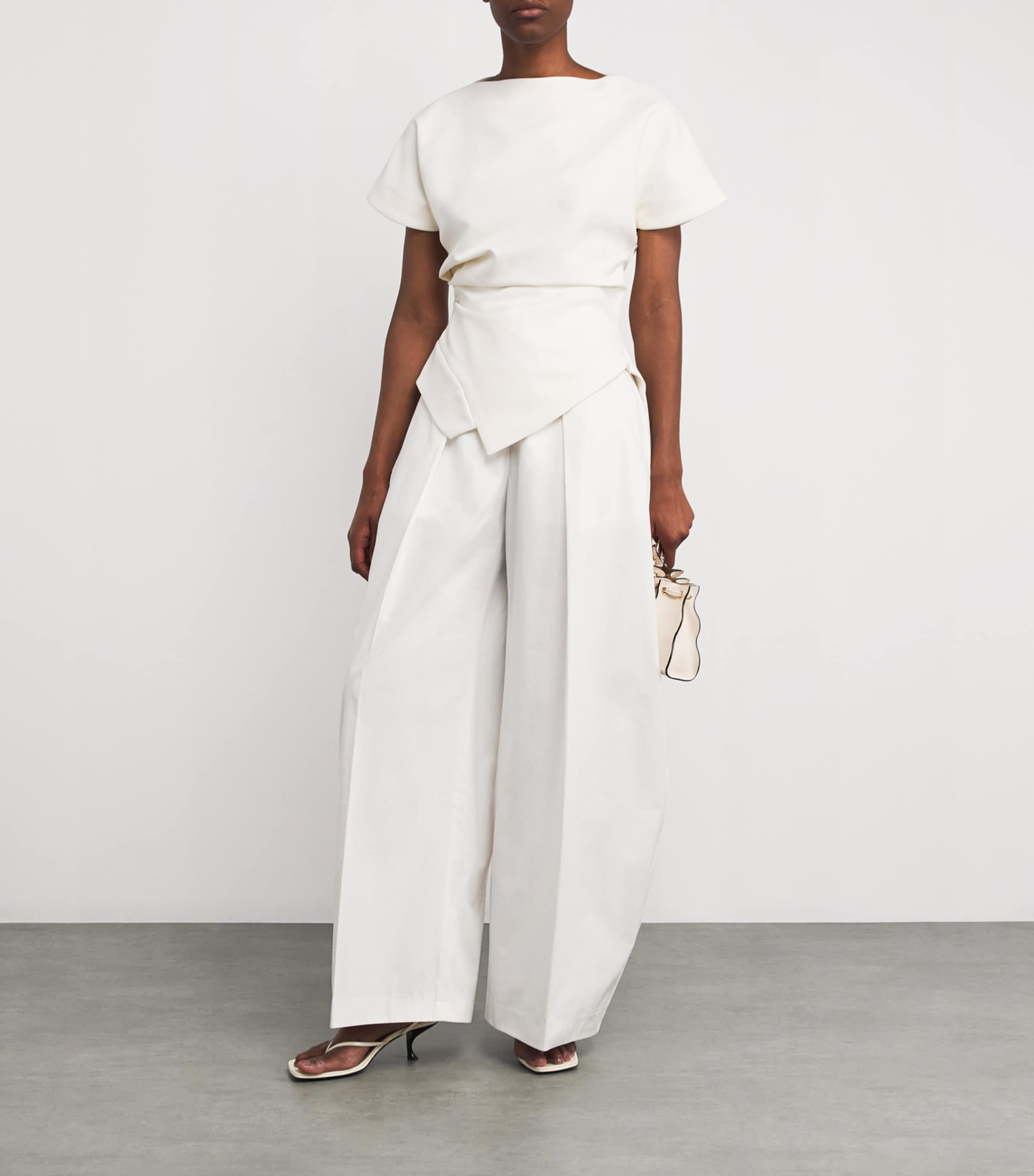 White Twill Pleated Ovalo Trousers