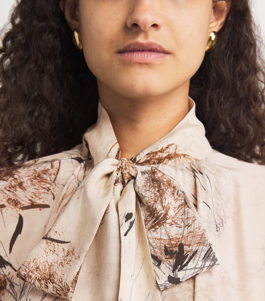 Eleventy Beige Silk Printed Pussybow Maxi Dress