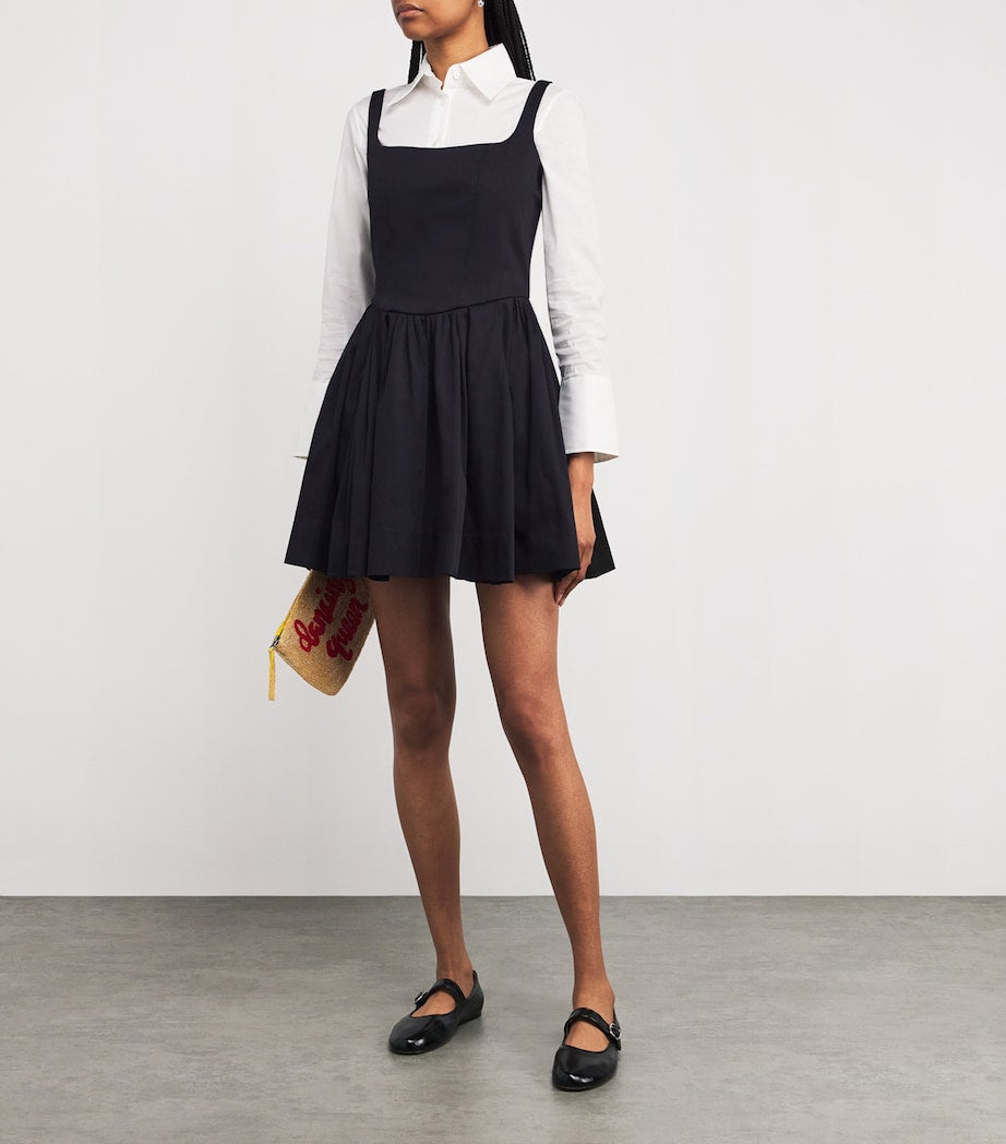 Black Cotton Square-Neck Mini Dress