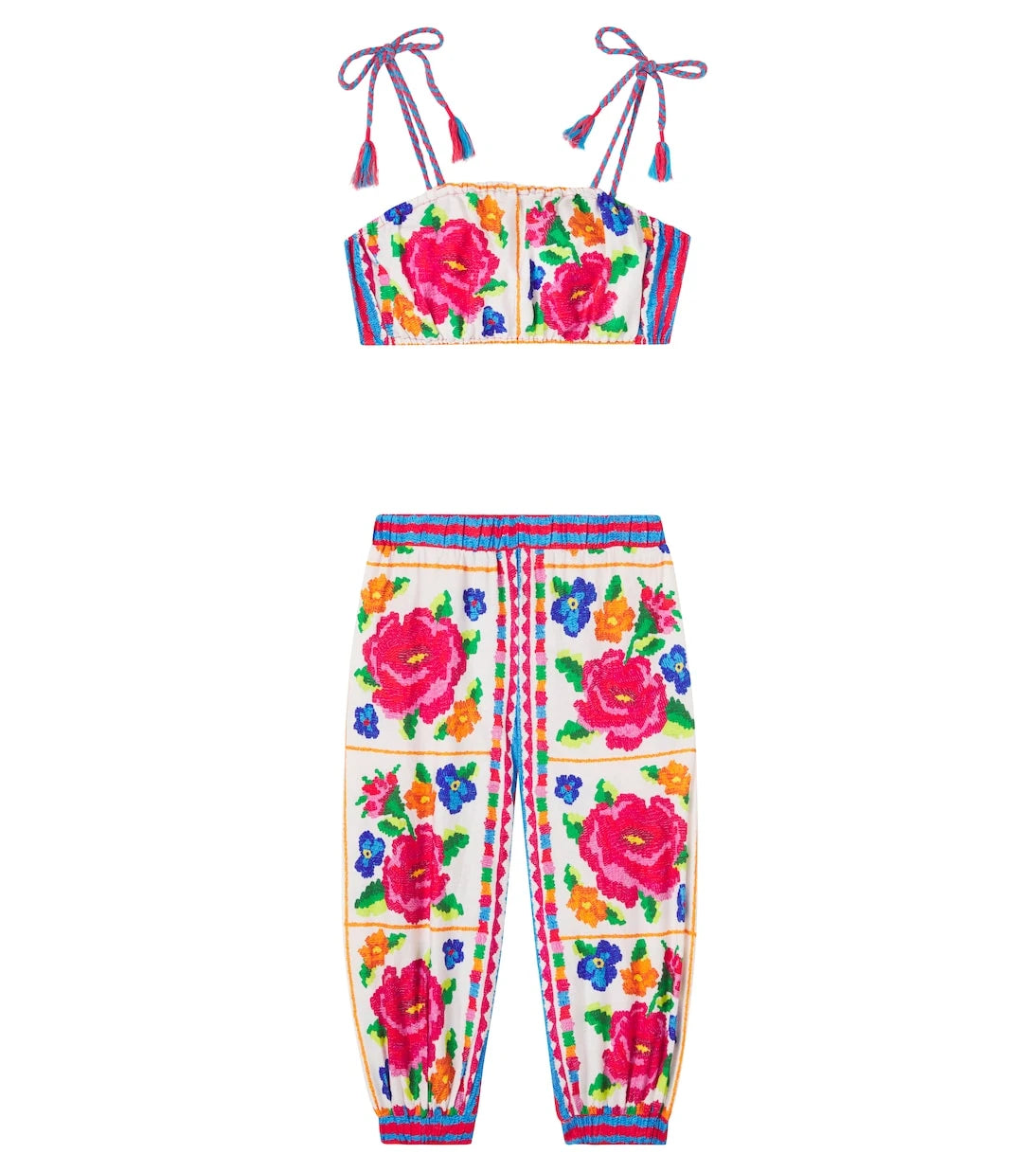 فابيولا - طقم بلوزة وبنطال من القطن بنقشة الزهور