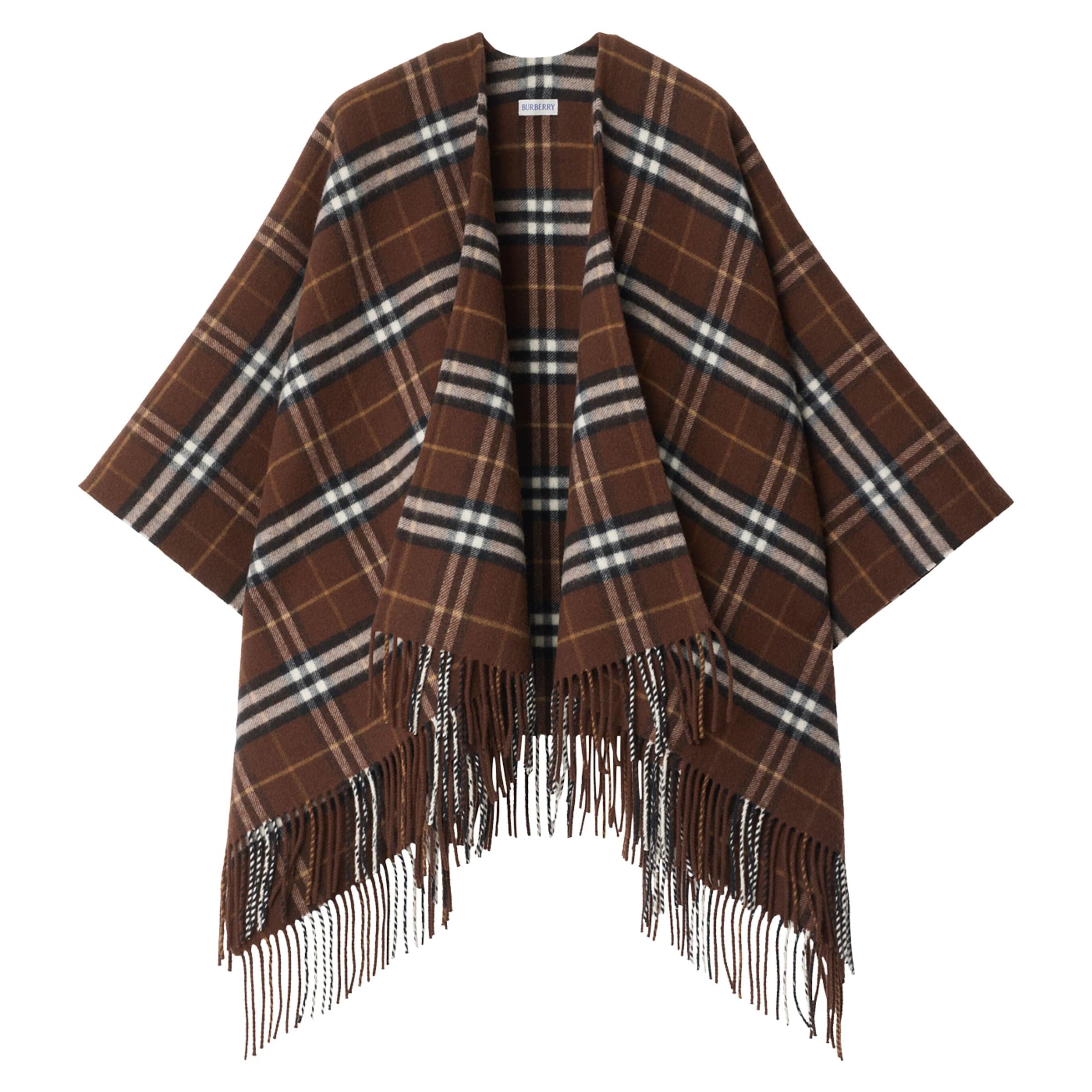 Brown Wool-Cashmere Check Cape