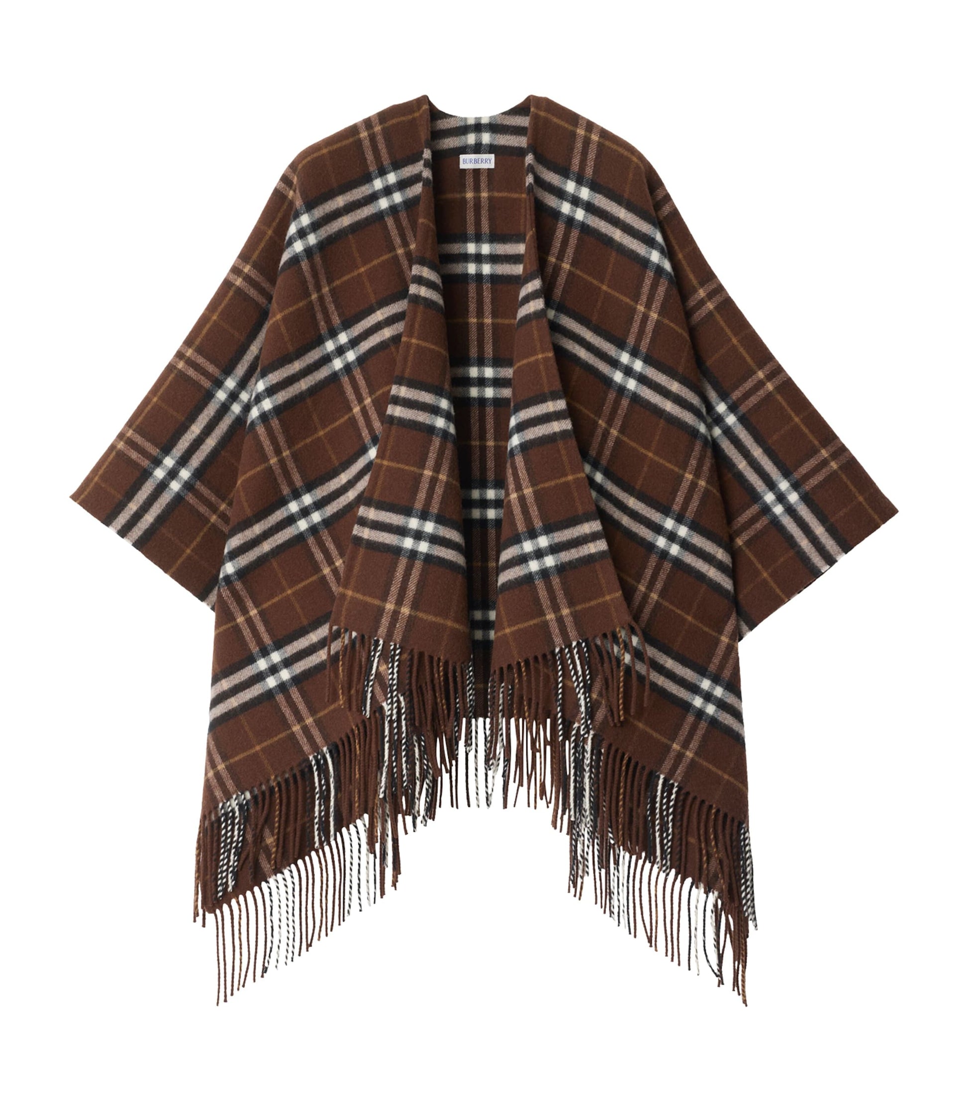Brown Wool-Cashmere Check Cape