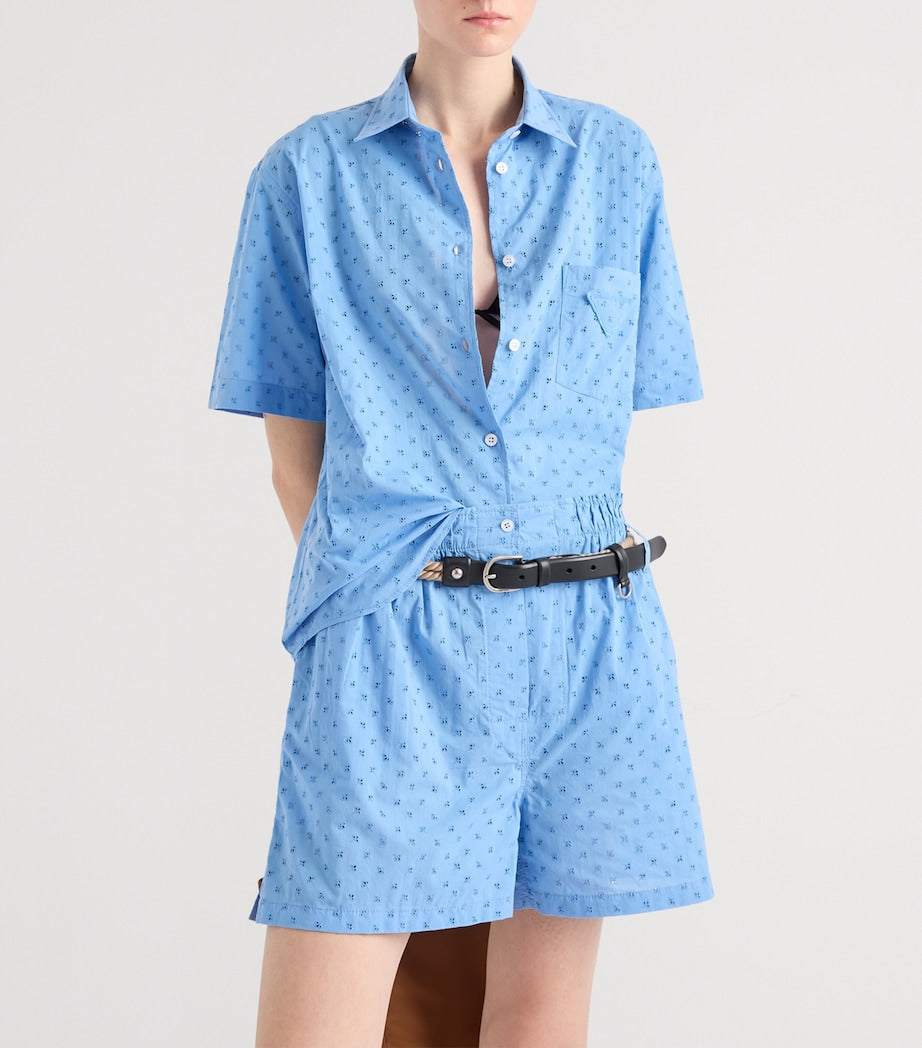 Prada Turquoise Cotton Poplin Embroidered Shorts